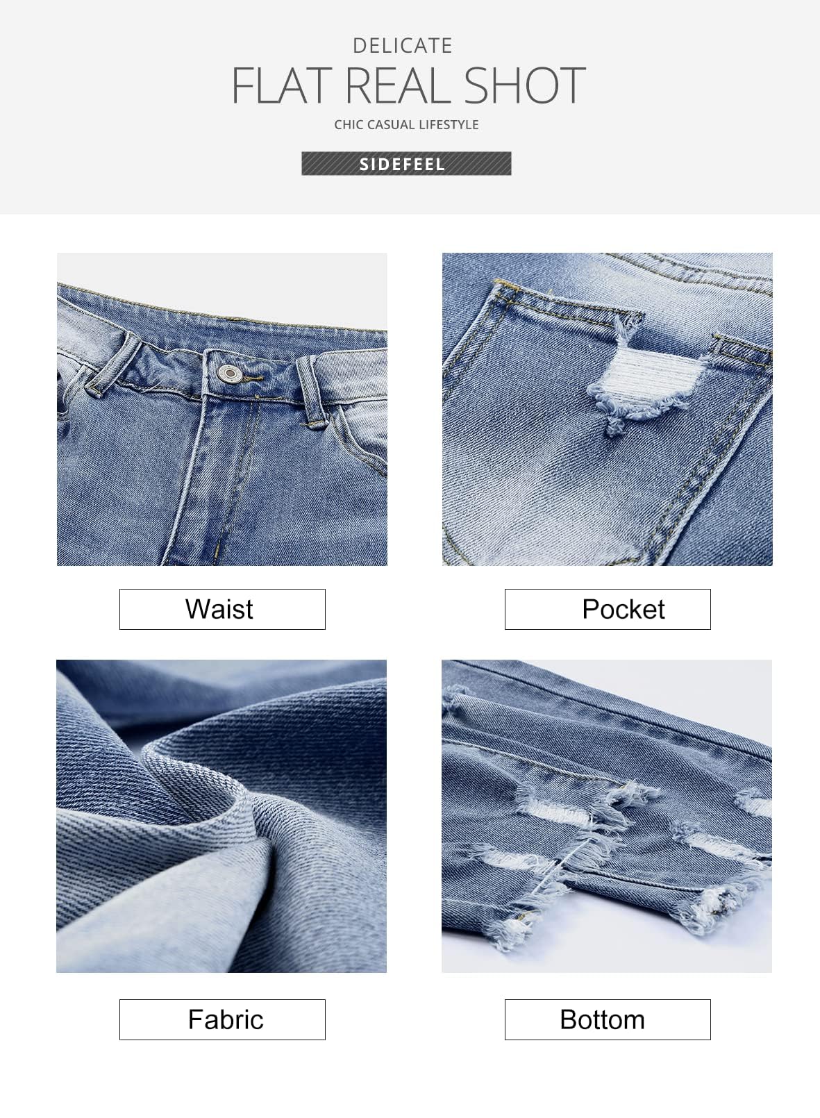 Women's Ripped Jeans Straight Leg Distressed Boyfriend Denim Pants