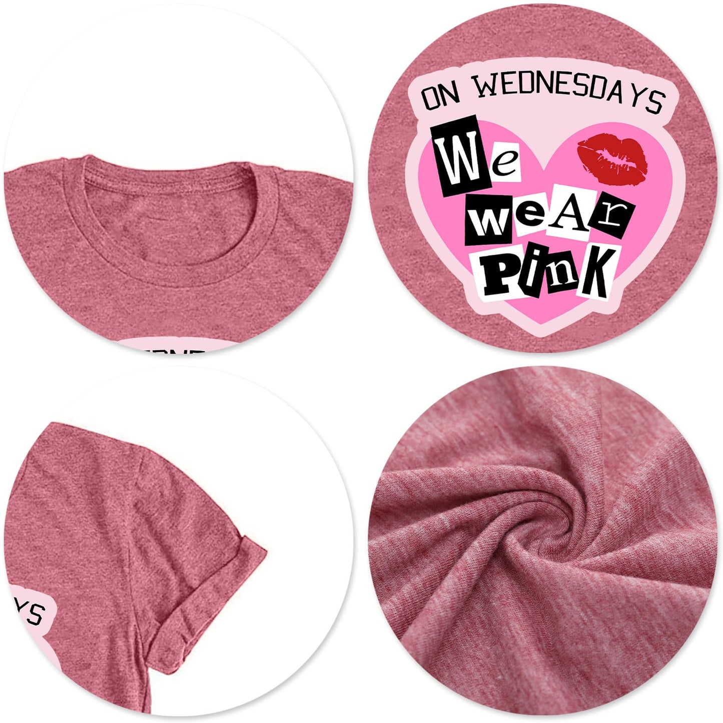 On Wednesday We Wear Pink Shirt Women Breast Cancer T Shirt Short Sleeve Print Tees Gifts for Girls Matching Outfits Top