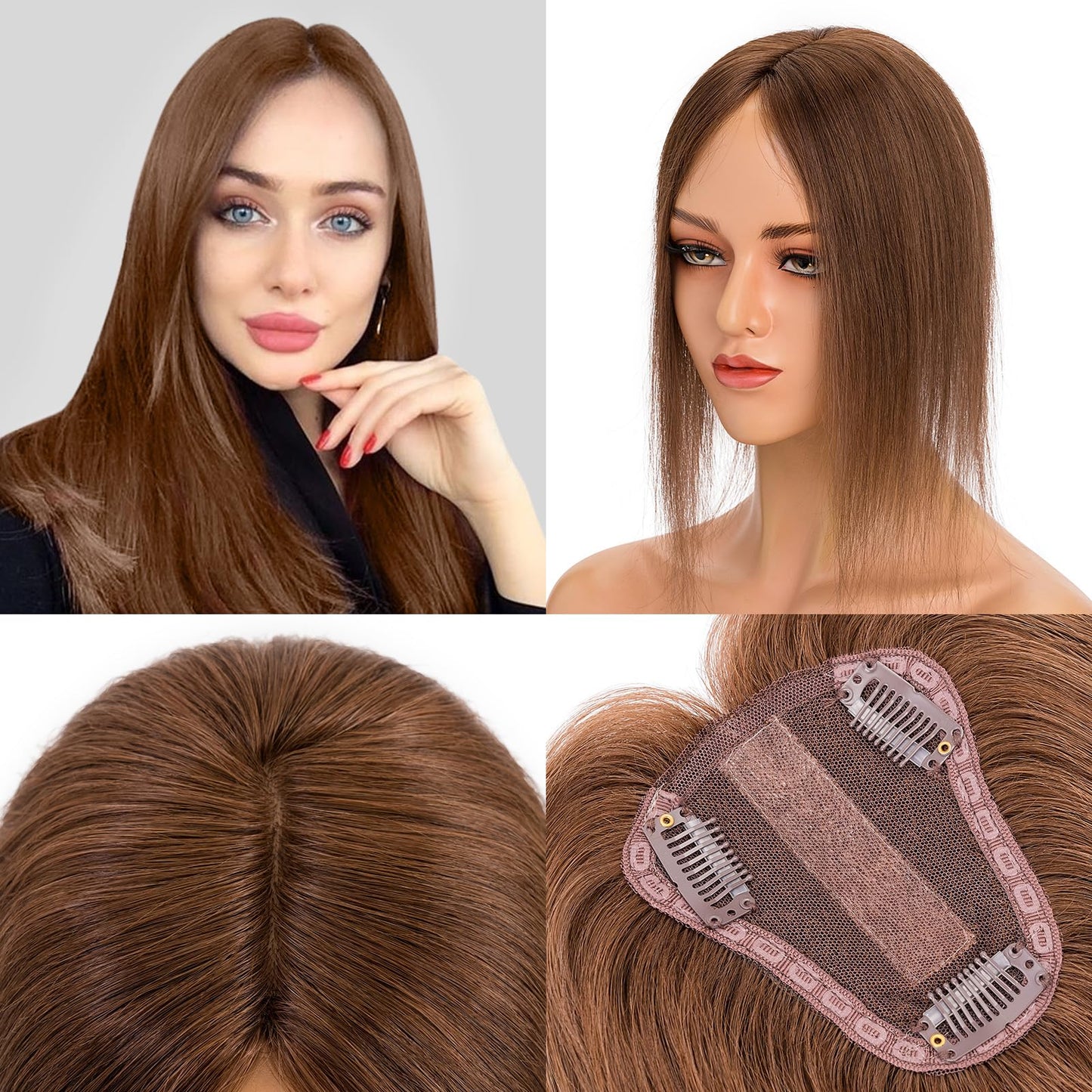 Human Hair Toppers for Women Real Human Hair No Bangs Toppers Hair Pieces for Women with Thinning Hair Upgraded Silk Base 10in. Clip In