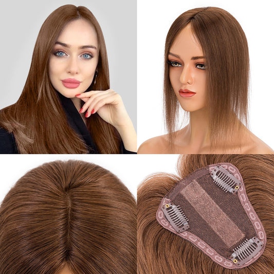 Human Hair Toppers for Women Real Human Hair No Bangs Toppers Hair Pieces for Women with Thinning Hair Upgraded Silk Base 10in. Clip In