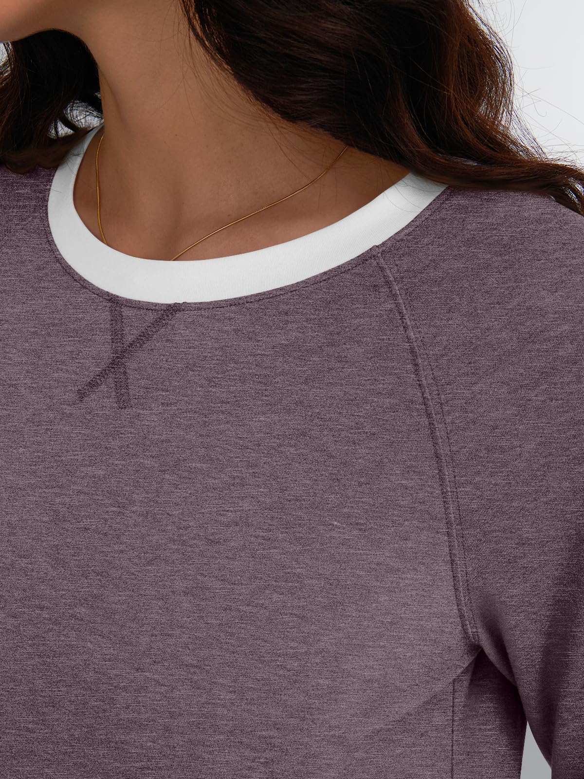 Womens Long Sleeve Shirts Color Block Casual Crewneck Tops Tshirt