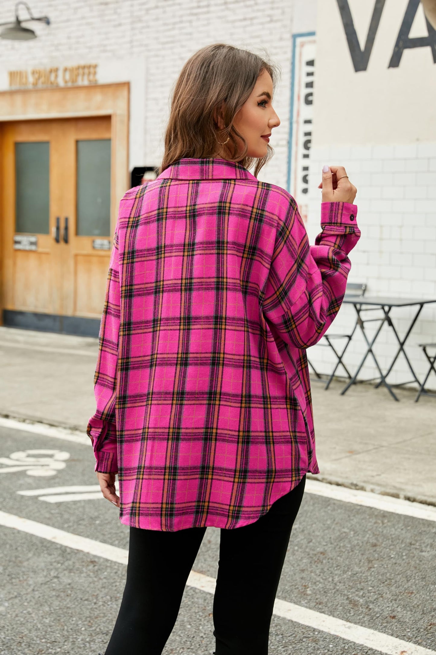 Women's Button Down Flannel Shirts Plaid Shacket Long Sleeve Collared Business Casual Tops Work Blouses