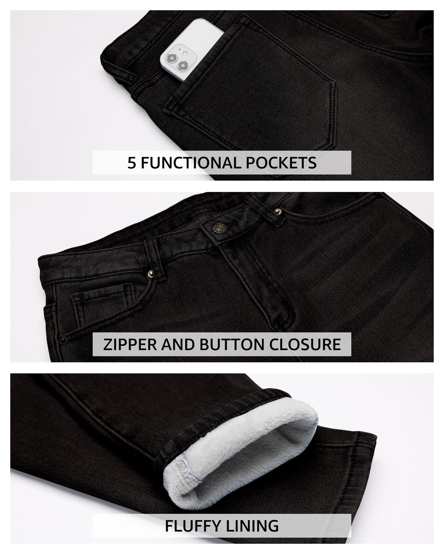 Vetinee Fleece Lined Jeans for Women High Waisted Skinny Winter Warm Slim Fit Thermal Jean Pants Stretchy Denim Jeggings