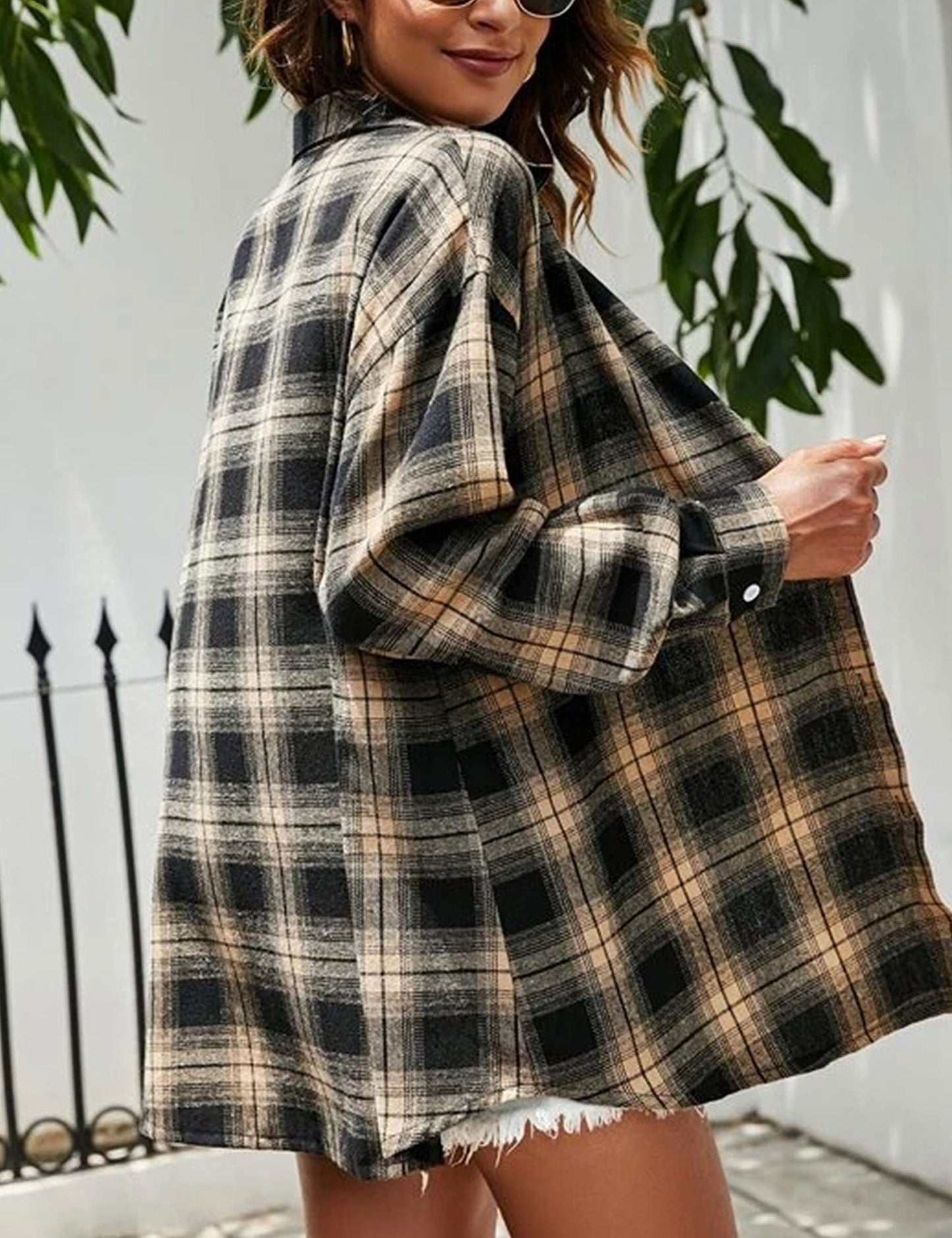 Plaid Flannel Shirts for Women Oversized Long Sleeve Button Down Buffalo Plaid Shirt Blouse Tops