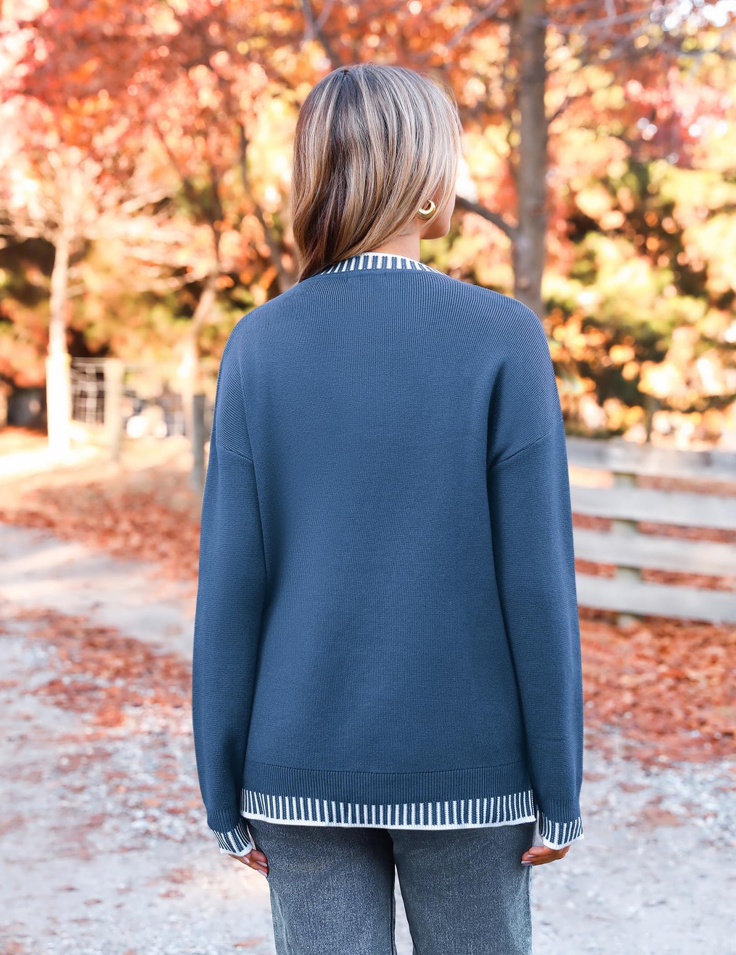 Womens Crewneck Pullover Sweater Long Sleeve Knit Side Slit