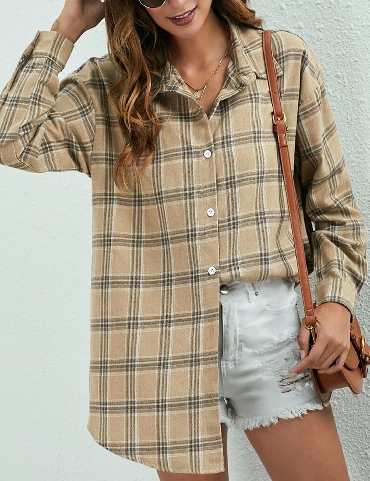 Plaid Flannel Shirts for Women Oversized Long Sleeve Button Down Buffalo Plaid Shirt Blouse Tops