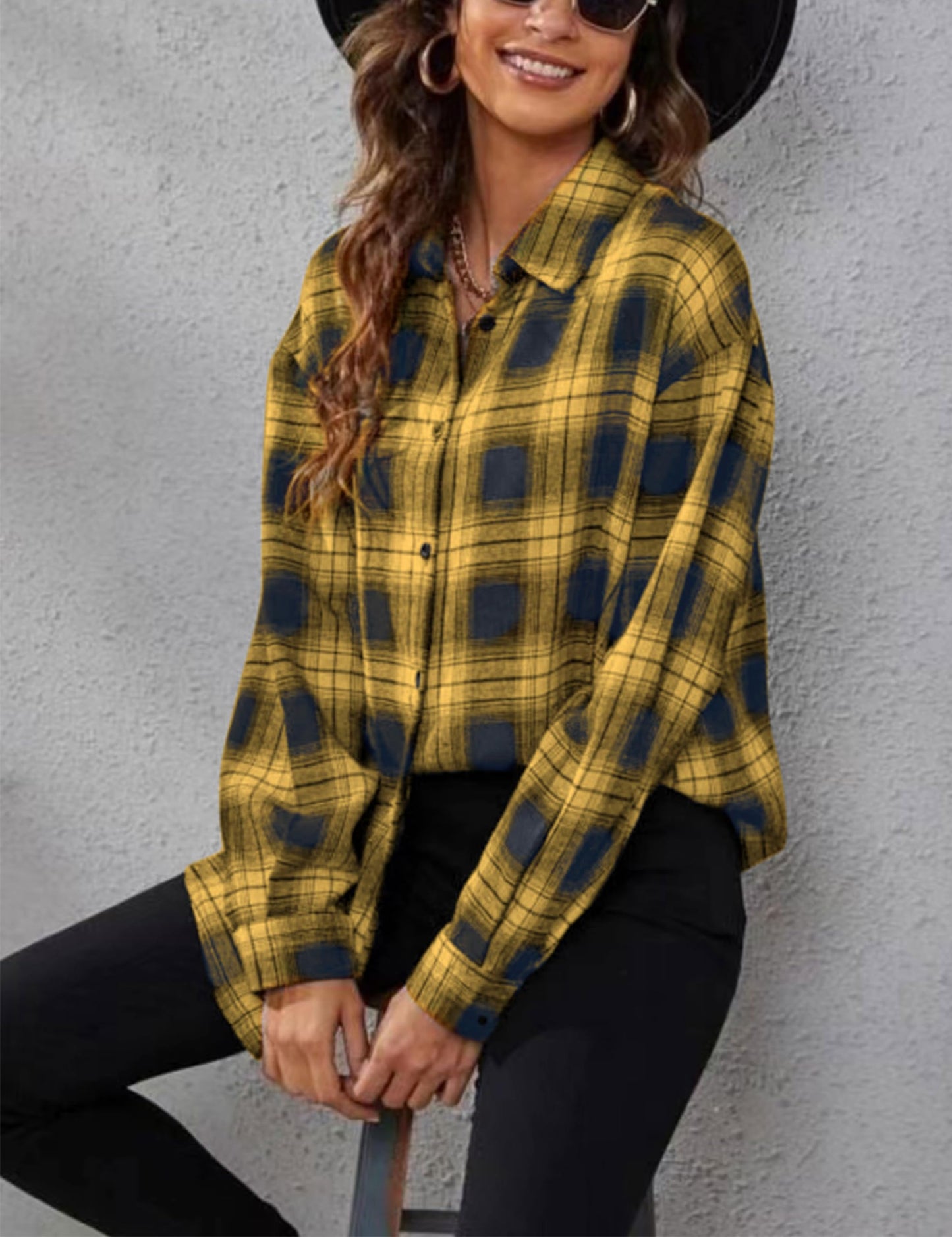 Plaid Flannel Shirts for Women Oversized Long Sleeve Button Down Buffalo Plaid Shirt Blouse Tops