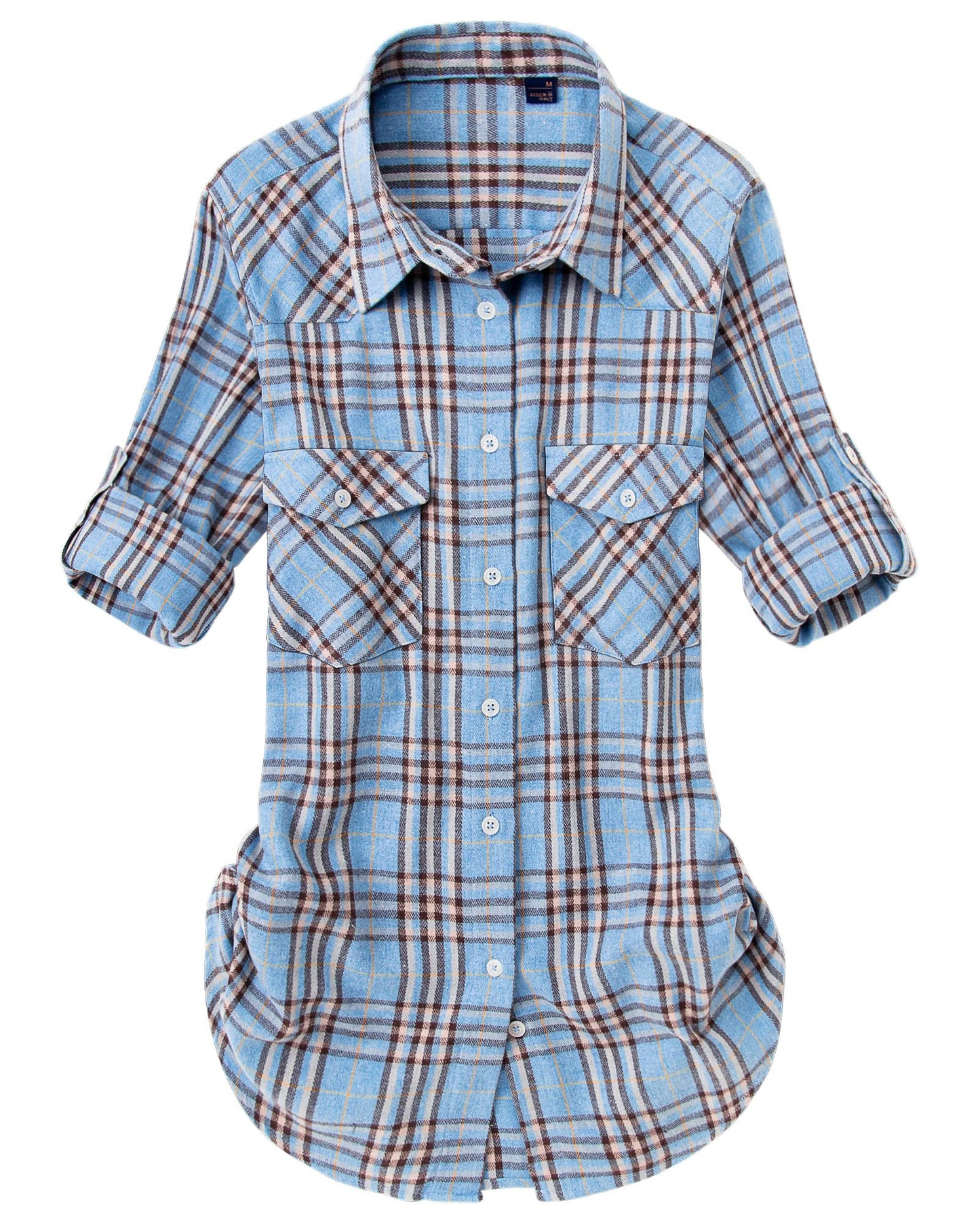 Womens Plaid Flannel Shirts Long Sleeve Roll Up Casual Button Down Shirt