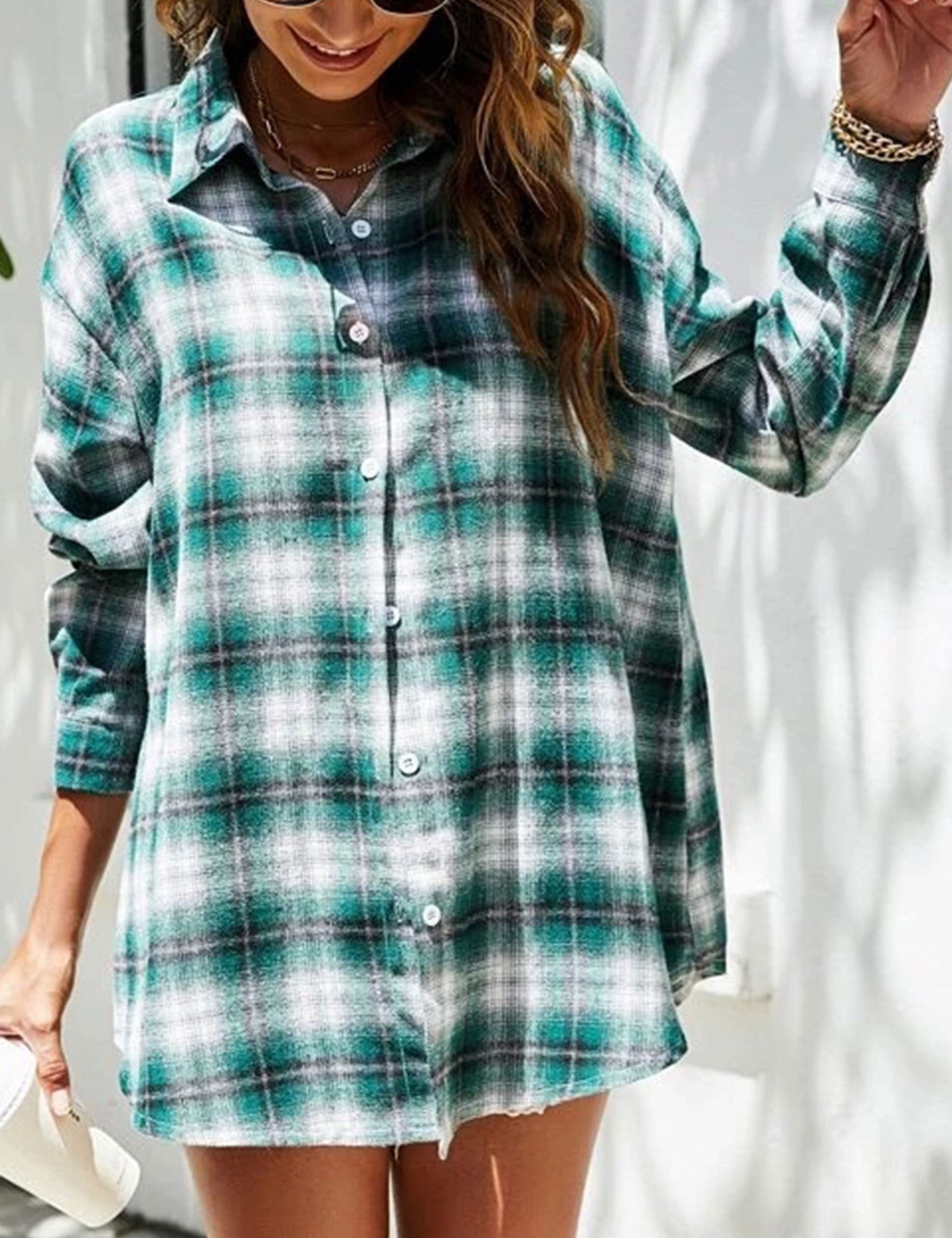 Plaid Flannel Shirts for Women Oversized Long Sleeve Button Down Buffalo Plaid Shirt Blouse Tops