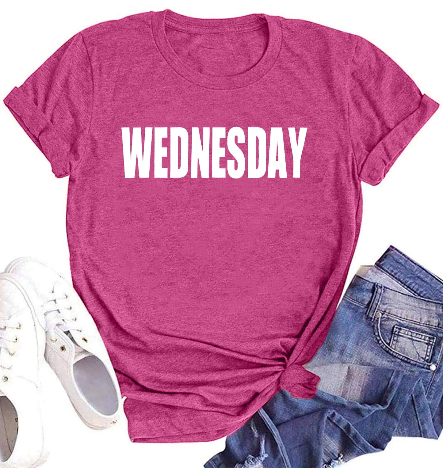 On Wednesday We Wear Pink Shirt Women Breast Cancer T Shirt Short Sleeve Print Tees Gifts for Girls Matching Outfits Top