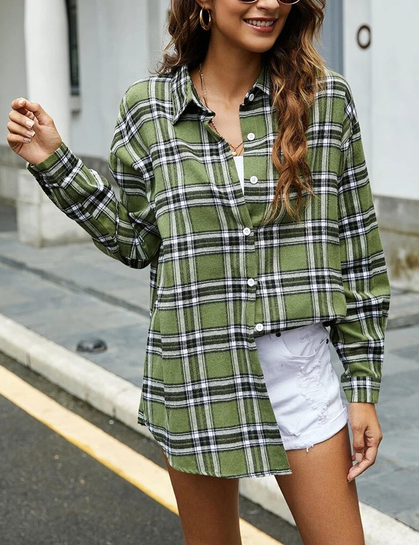 Plaid Flannel Shirts for Women Oversized Long Sleeve Button Down Buffalo Plaid Shirt Blouse Tops