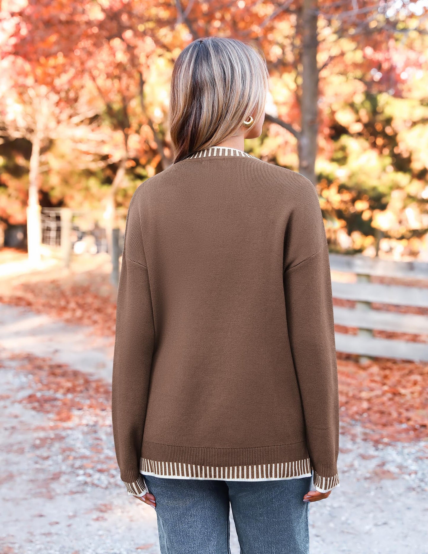 Womens Crewneck Pullover Sweater Long Sleeve Knit Side Slit