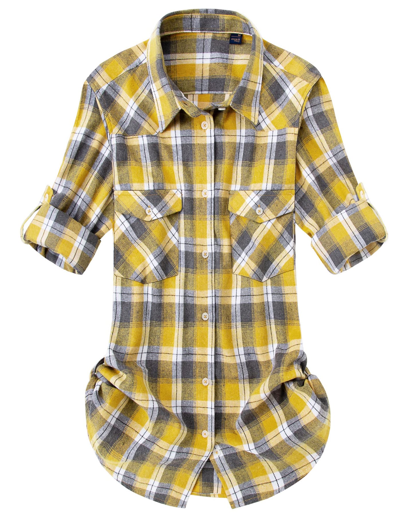 Womens Plaid Flannel Shirts Long Sleeve Roll Up Casual Button Down Shirt