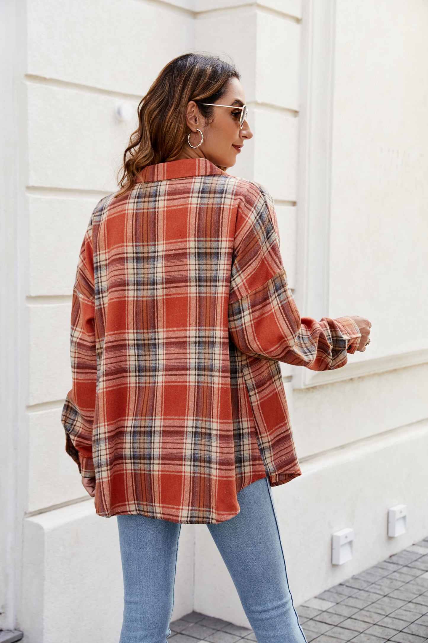 Women's Button Down Flannel Shirts Plaid Shacket Long Sleeve Collared Business Casual Tops Work Blouses