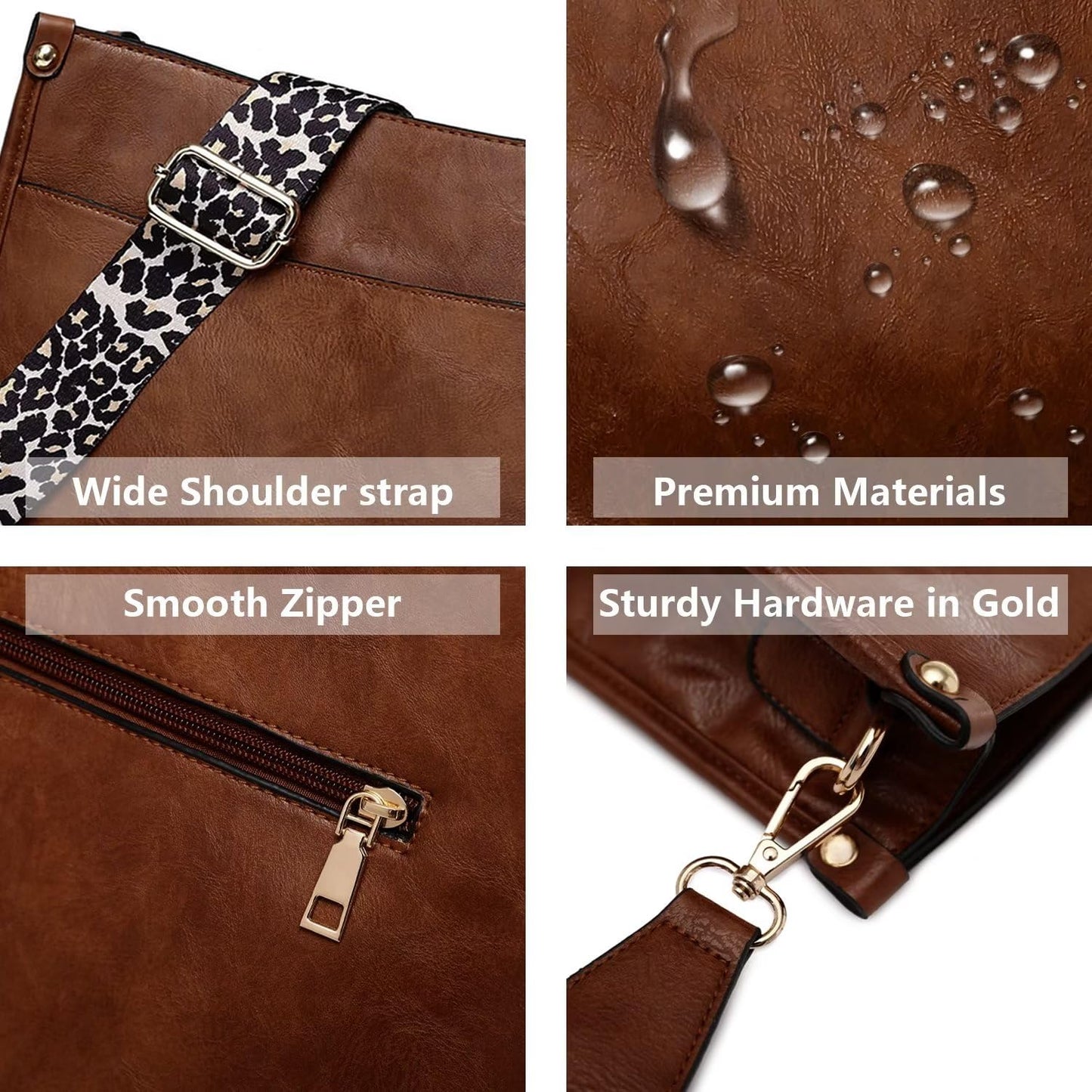 Vegan Leather Crossbody Bags for Women, Crossbody Purse with Guitar Strap Zipped Pockets Handbag