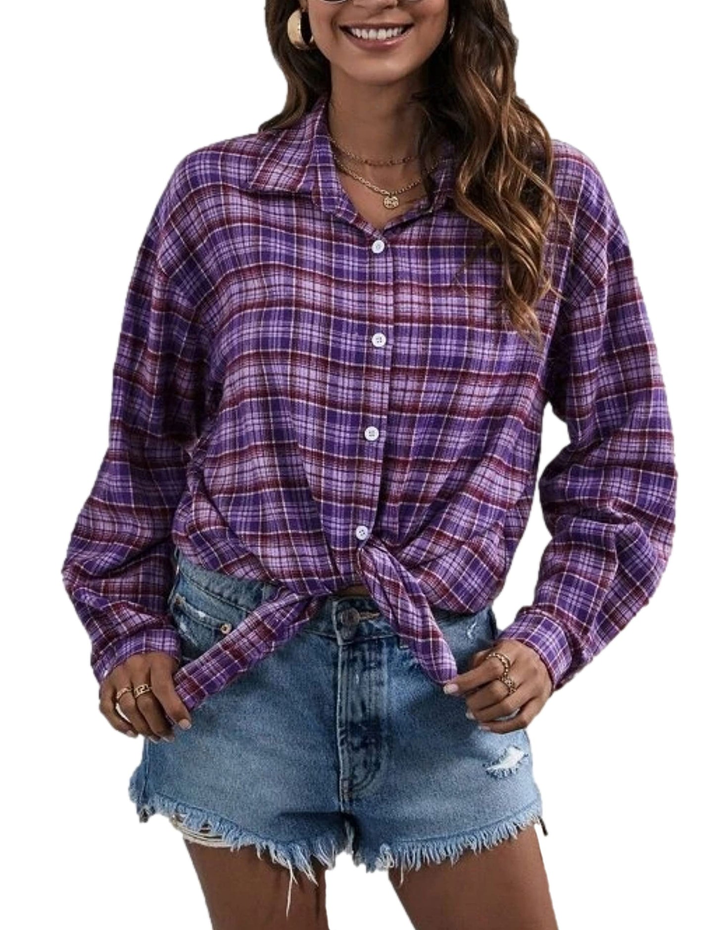 Plaid Flannel Shirts for Women Oversized Long Sleeve Button Down Buffalo Plaid Shirt Blouse Tops