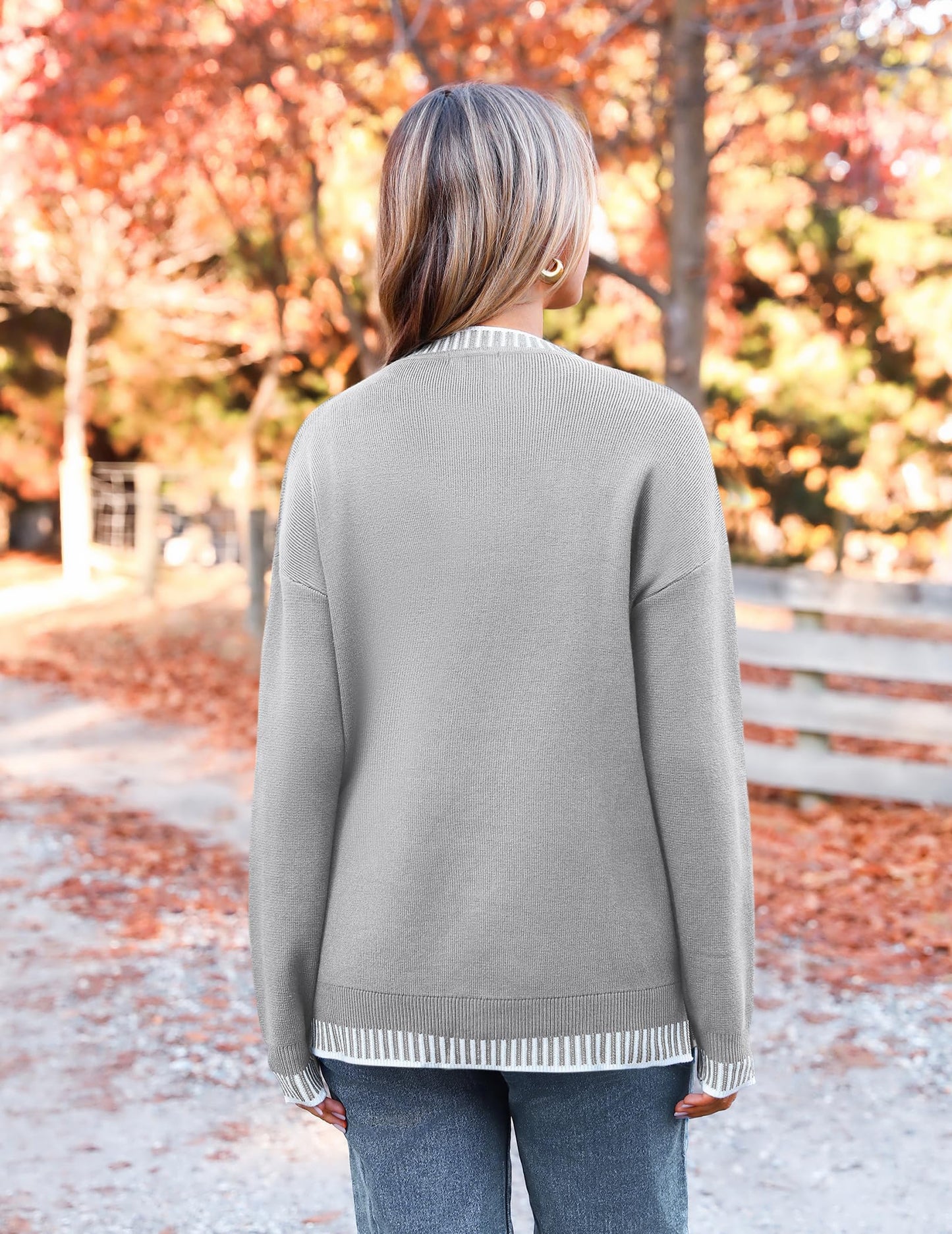 Womens Crewneck Pullover Sweater Long Sleeve Knit Side Slit