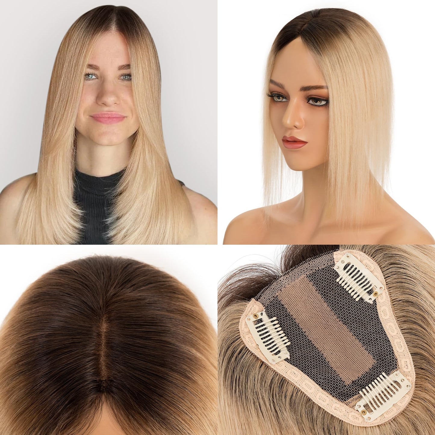 Human Hair Toppers for Women Real Human Hair No Bangs Toppers Hair Pieces for Women with Thinning Hair Upgraded Silk Base 10in. Clip In