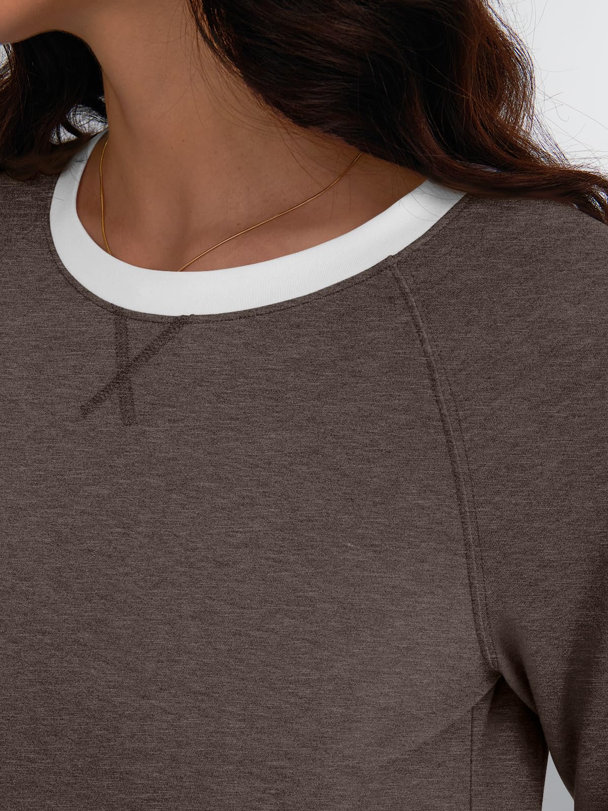 Womens Long Sleeve Shirts Color Block Casual Crewneck Tops Tshirt
