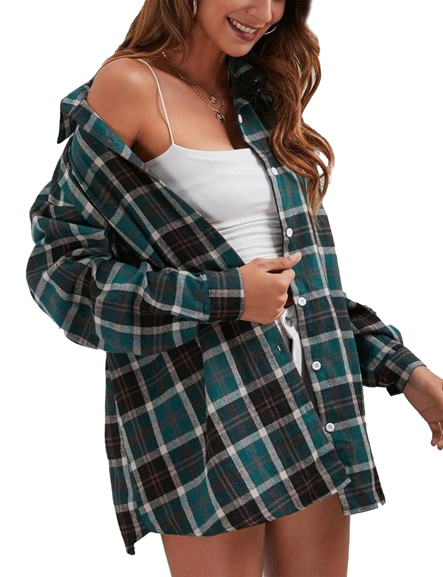 Plaid Flannel Shirts for Women Oversized Long Sleeve Button Down Buffalo Plaid Shirt Blouse Tops