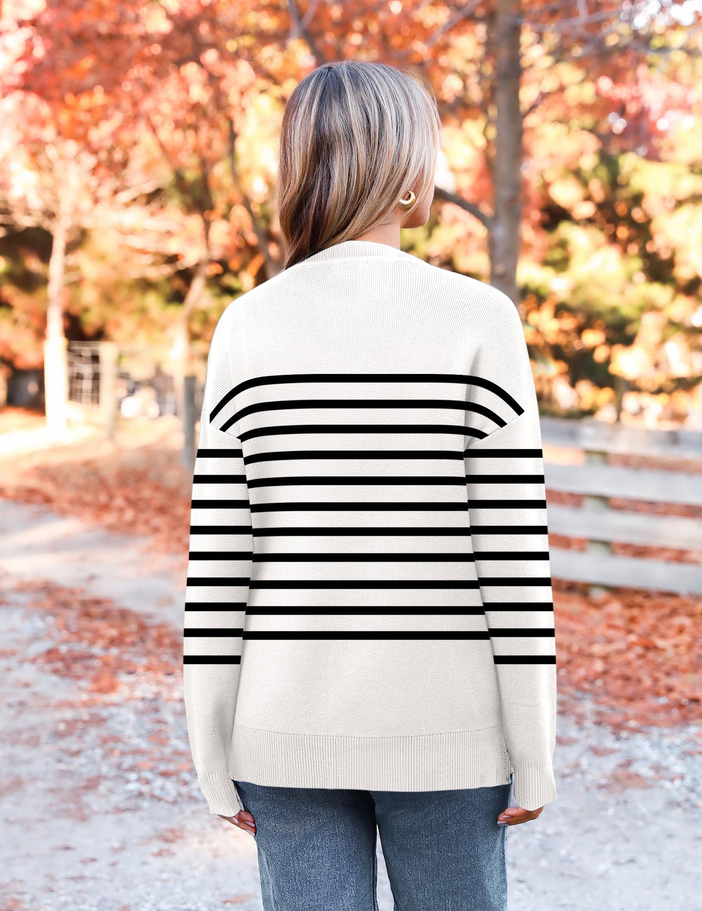 Womens Crewneck Pullover Sweater Long Sleeve Knit Side Slit