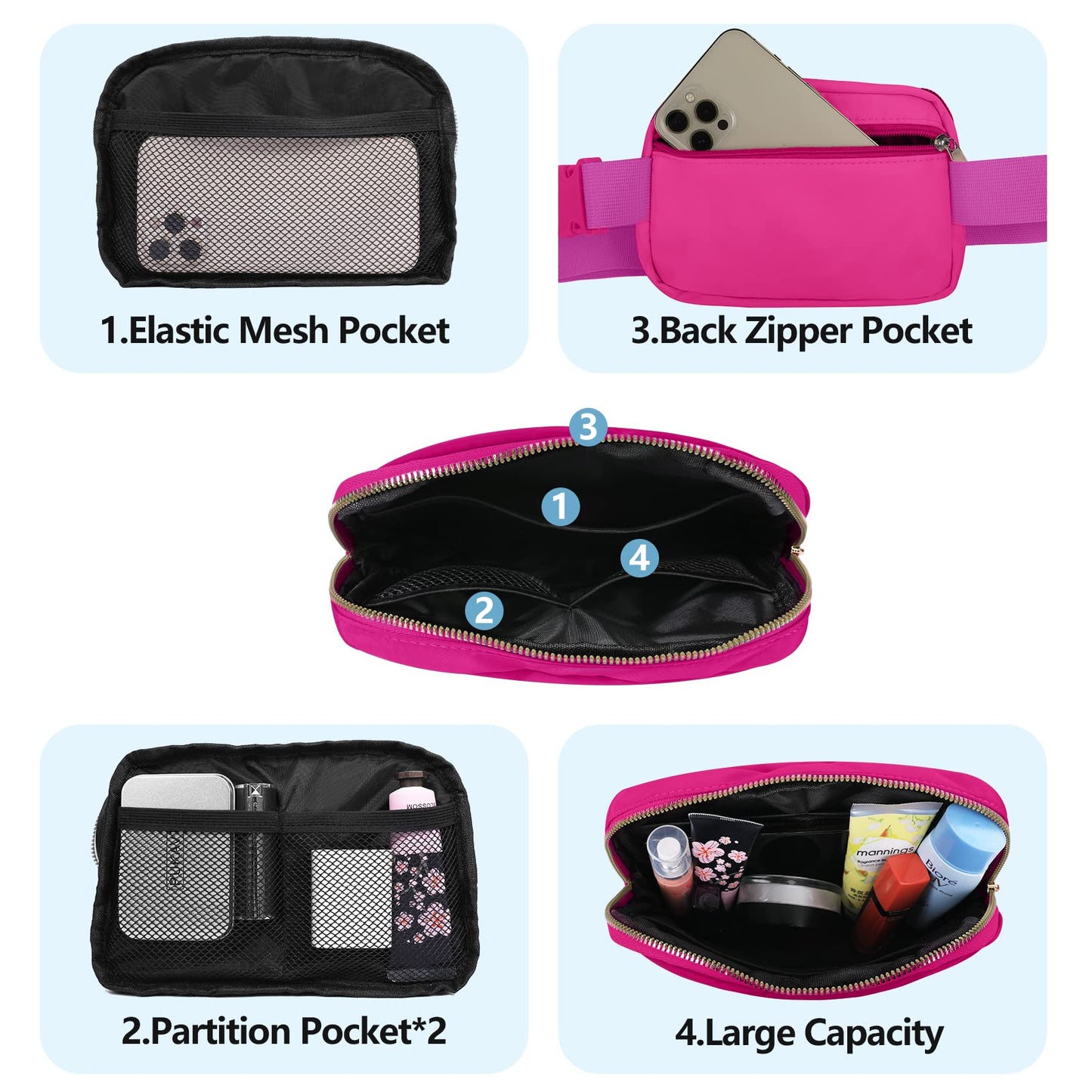 VOROLO Fanny Pack Christmas Gift For Women And Men Crossbody Bag Belt Bag Bum Bag with Adjustable Strap for Sports Black