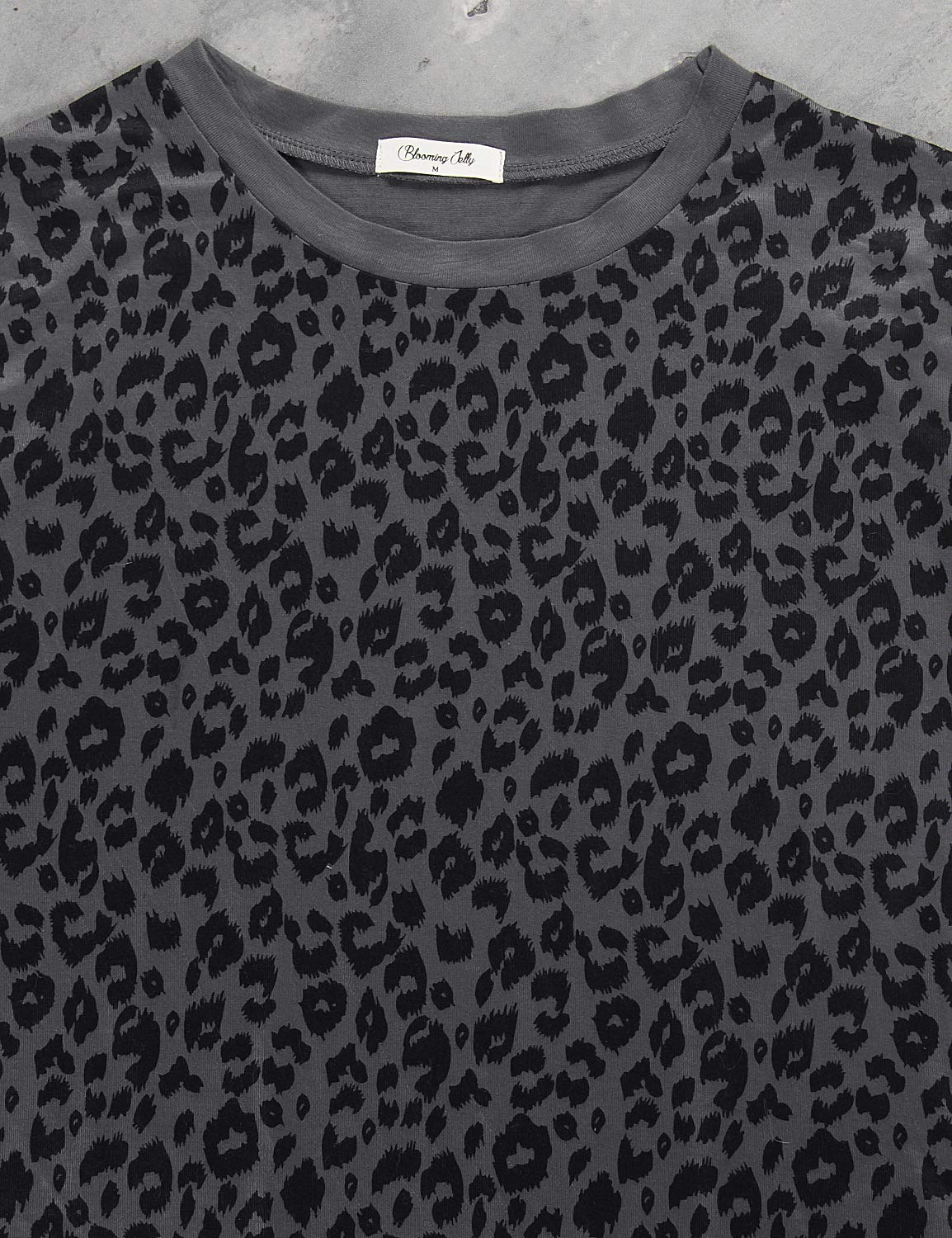 Womens Leopard Print Tops Short Sleeve Round Neck Casual T Shirts Tees