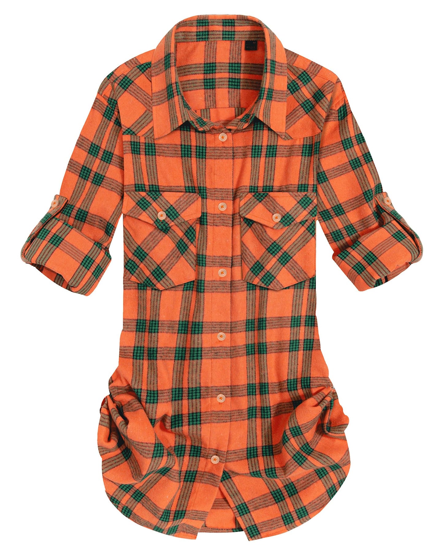 Womens Plaid Flannel Shirts Long Sleeve Roll Up Casual Button Down Shirt