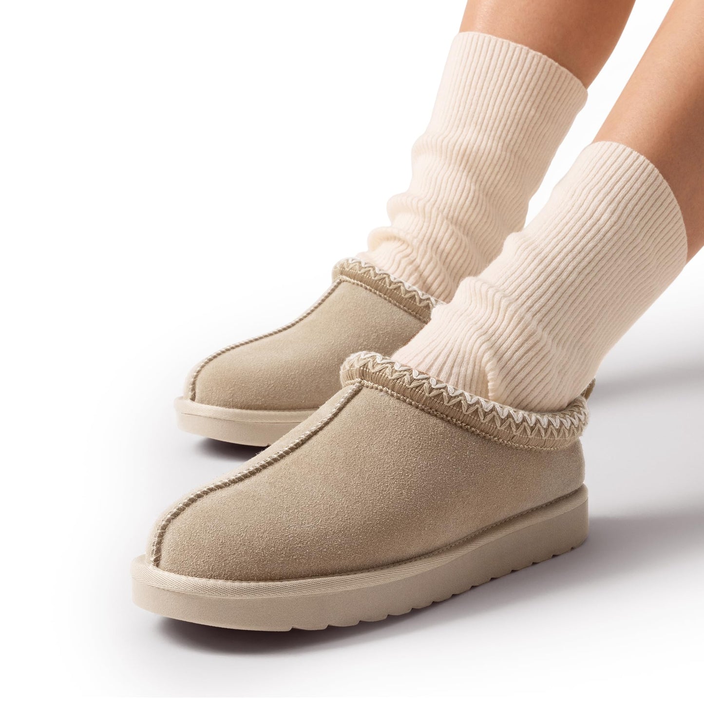 DREAM PAIRS Women's Fuzzy Cozy Slippers Genuine Suede Indoor Outdoor Fluffy Home Comfy Winter Slip On Cute Warm Memory Foam Furry Shoes FuzzyEasy