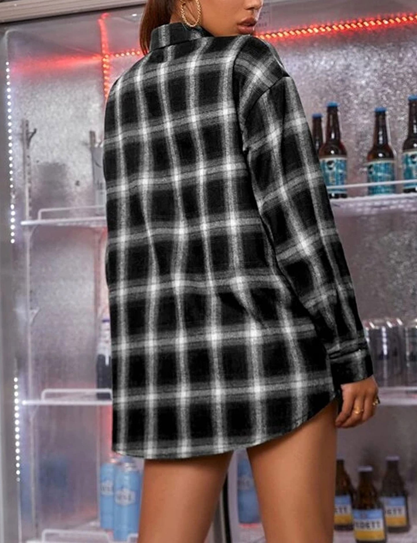 Plaid Flannel Shirts for Women Oversized Long Sleeve Button Down Buffalo Plaid Shirt Blouse Tops