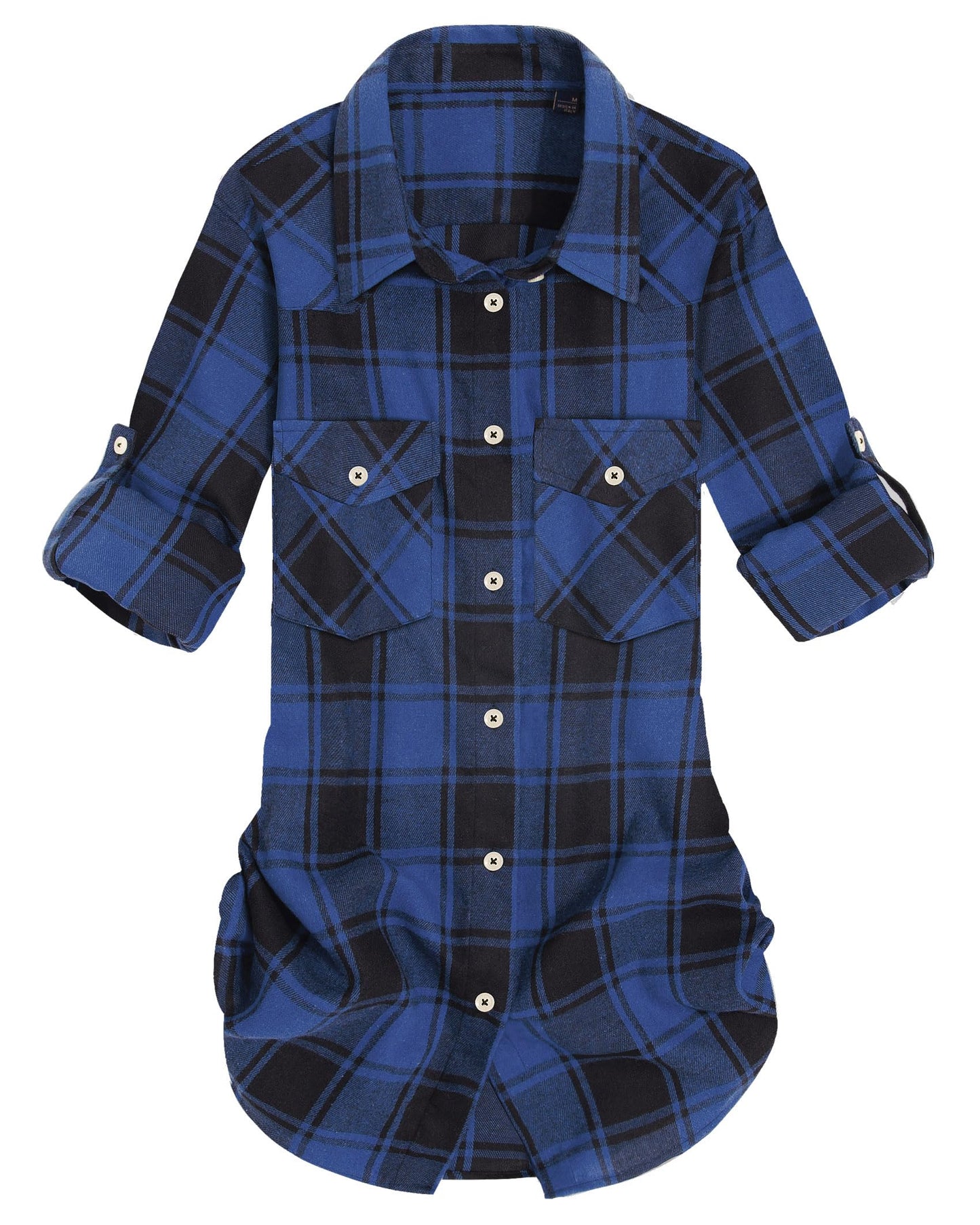 Womens Plaid Flannel Shirts Long Sleeve Roll Up Casual Button Down Shirt