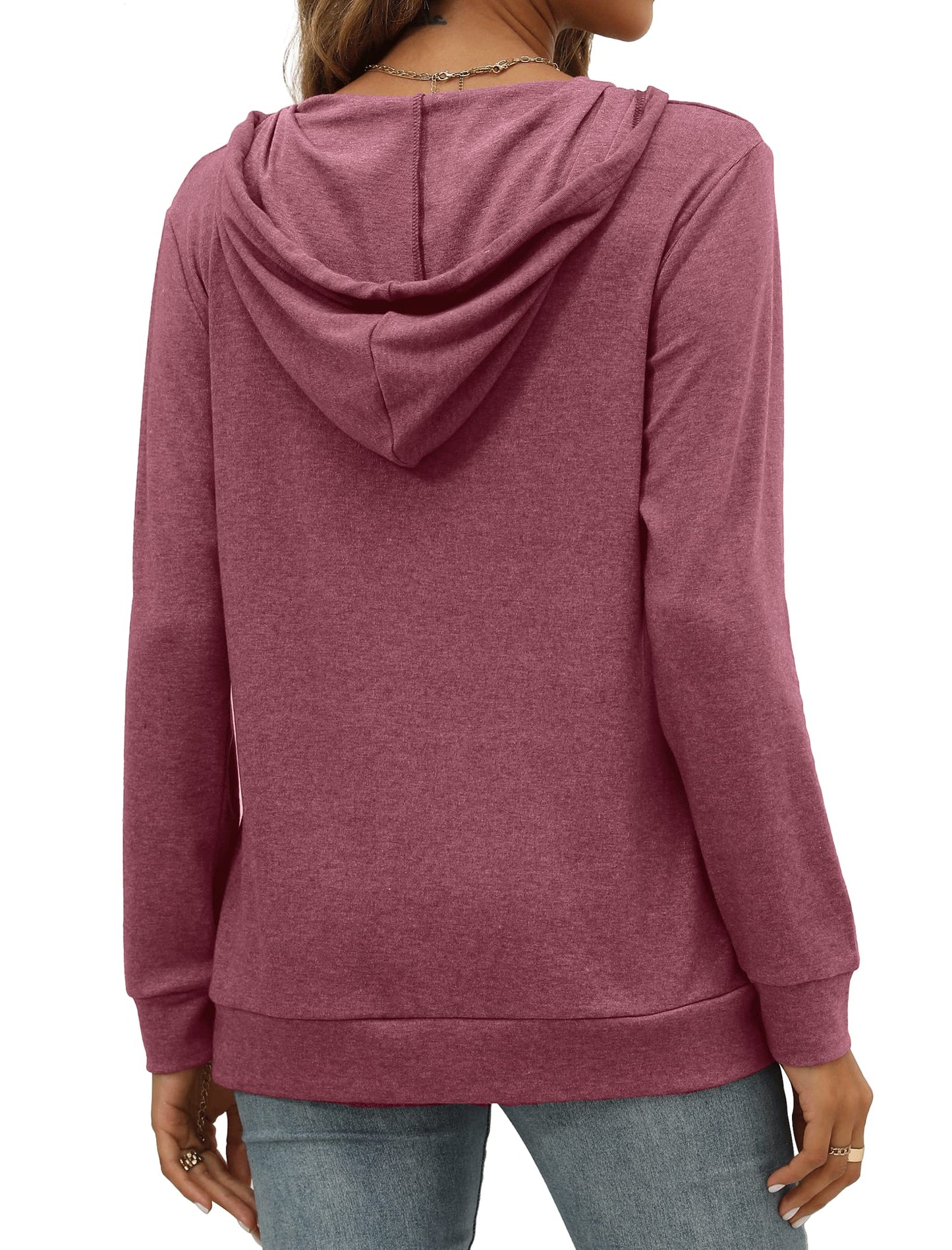 Pocket Hoodies for Womens V Neck Lightweight Sweatshirts Long Sleeve Tops