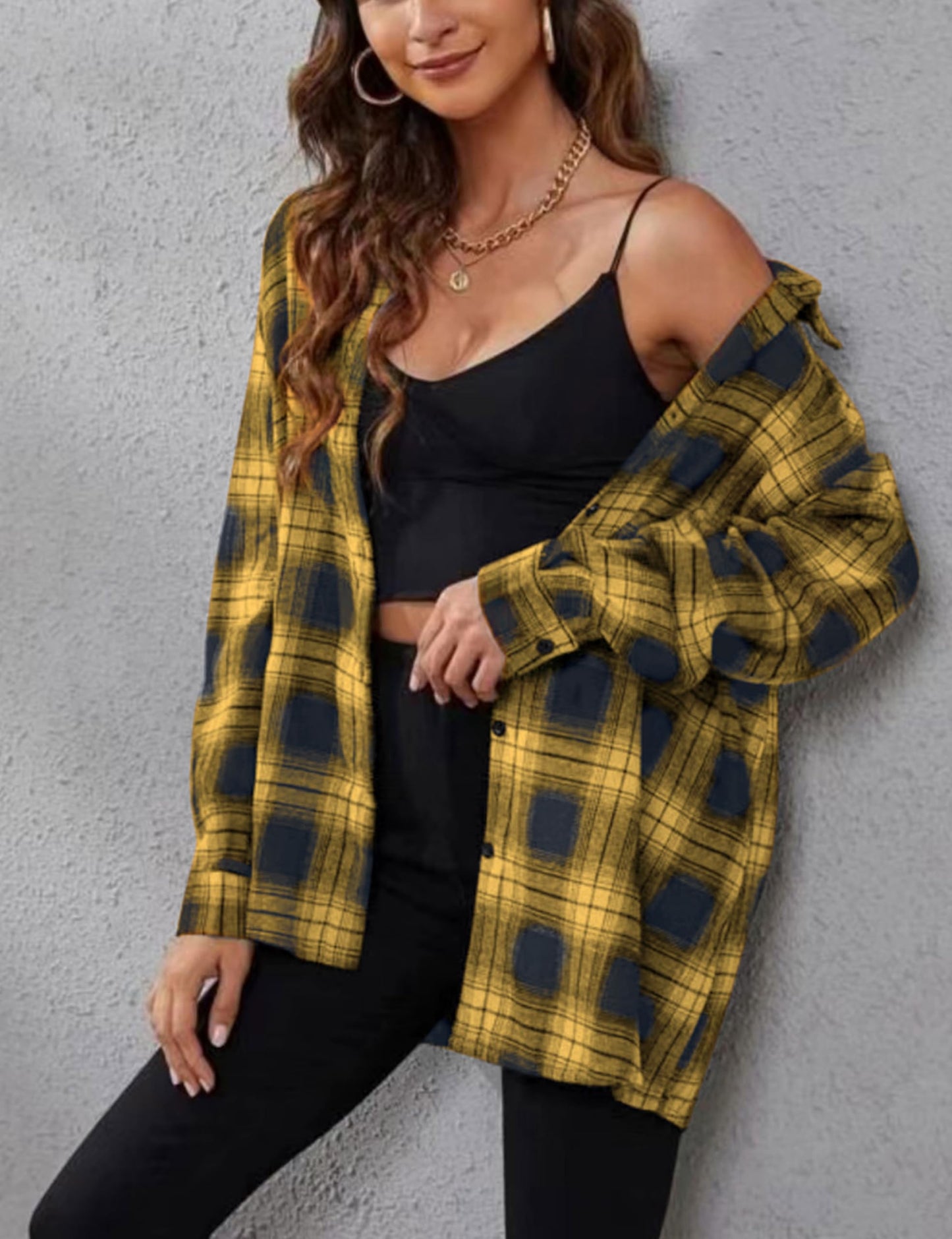 Plaid Flannel Shirts for Women Oversized Long Sleeve Button Down Buffalo Plaid Shirt Blouse Tops