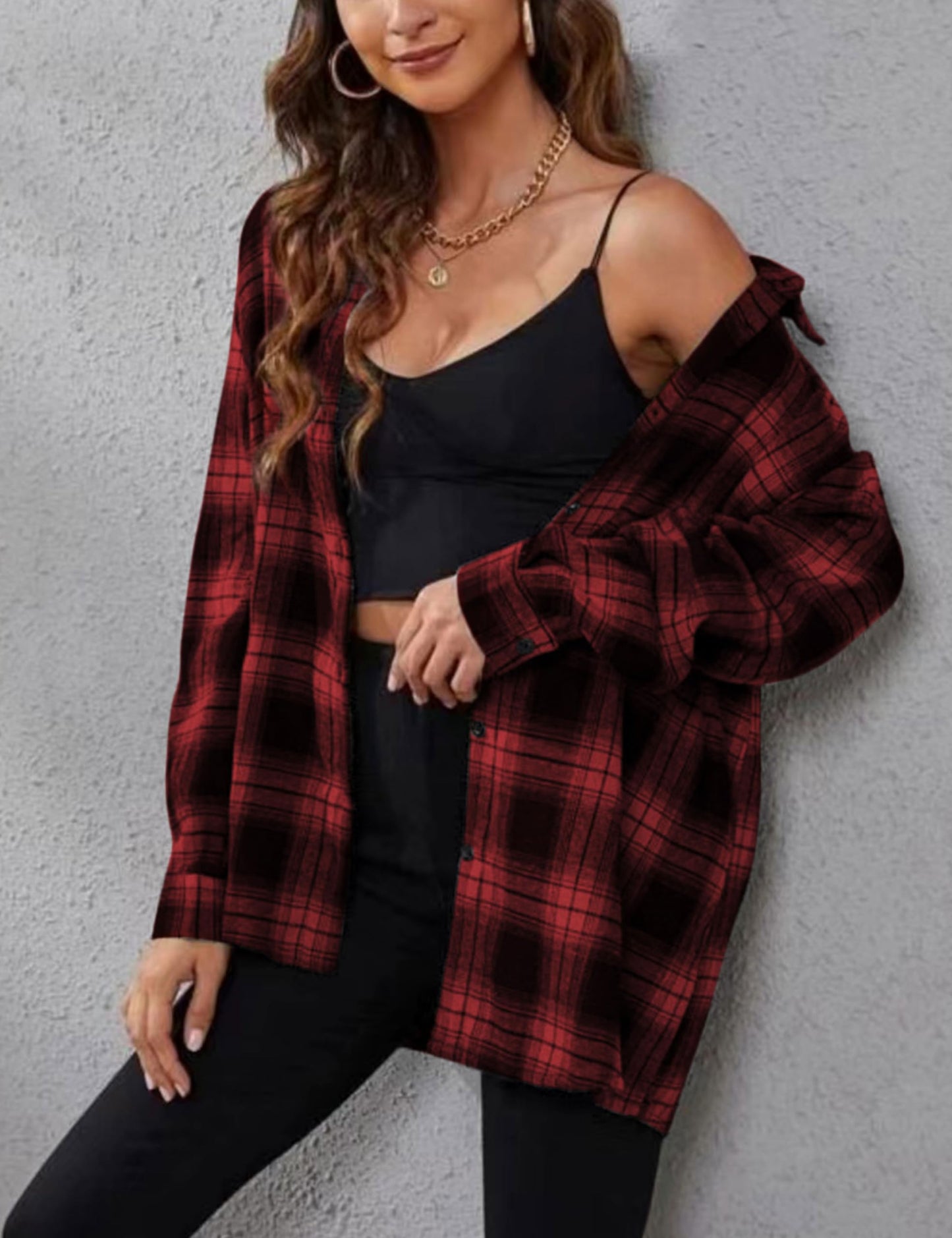 Plaid Flannel Shirts for Women Oversized Long Sleeve Button Down Buffalo Plaid Shirt Blouse Tops