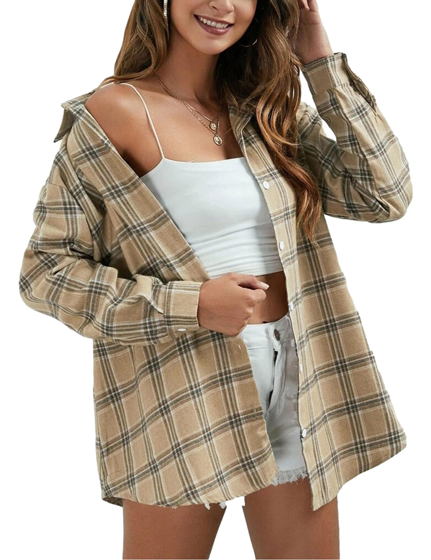 Plaid Flannel Shirts for Women Oversized Long Sleeve Button Down Buffalo Plaid Shirt Blouse Tops
