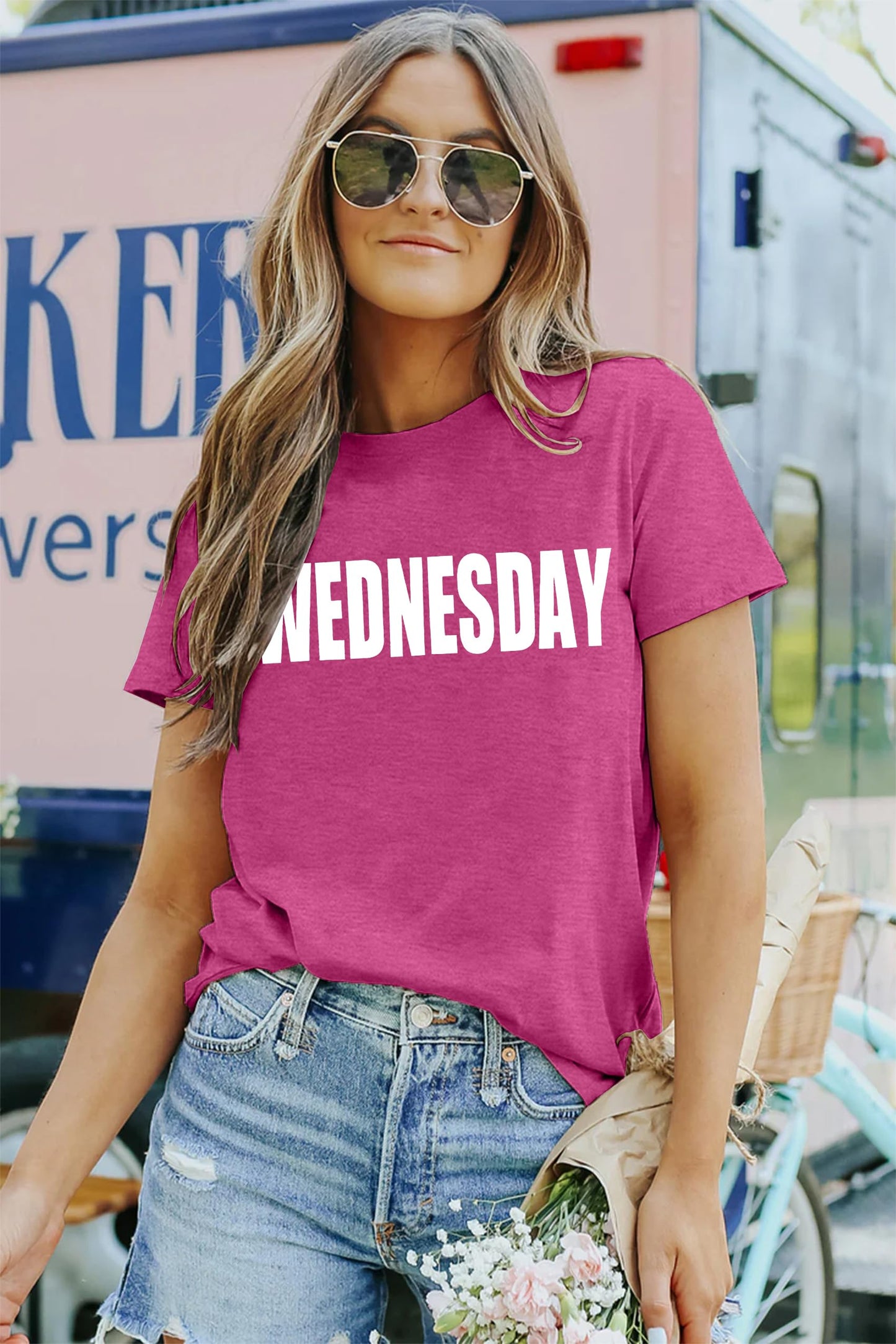 On Wednesday We Wear Pink Shirt Women Breast Cancer T Shirt Short Sleeve Print Tees Gifts for Girls Matching Outfits Top