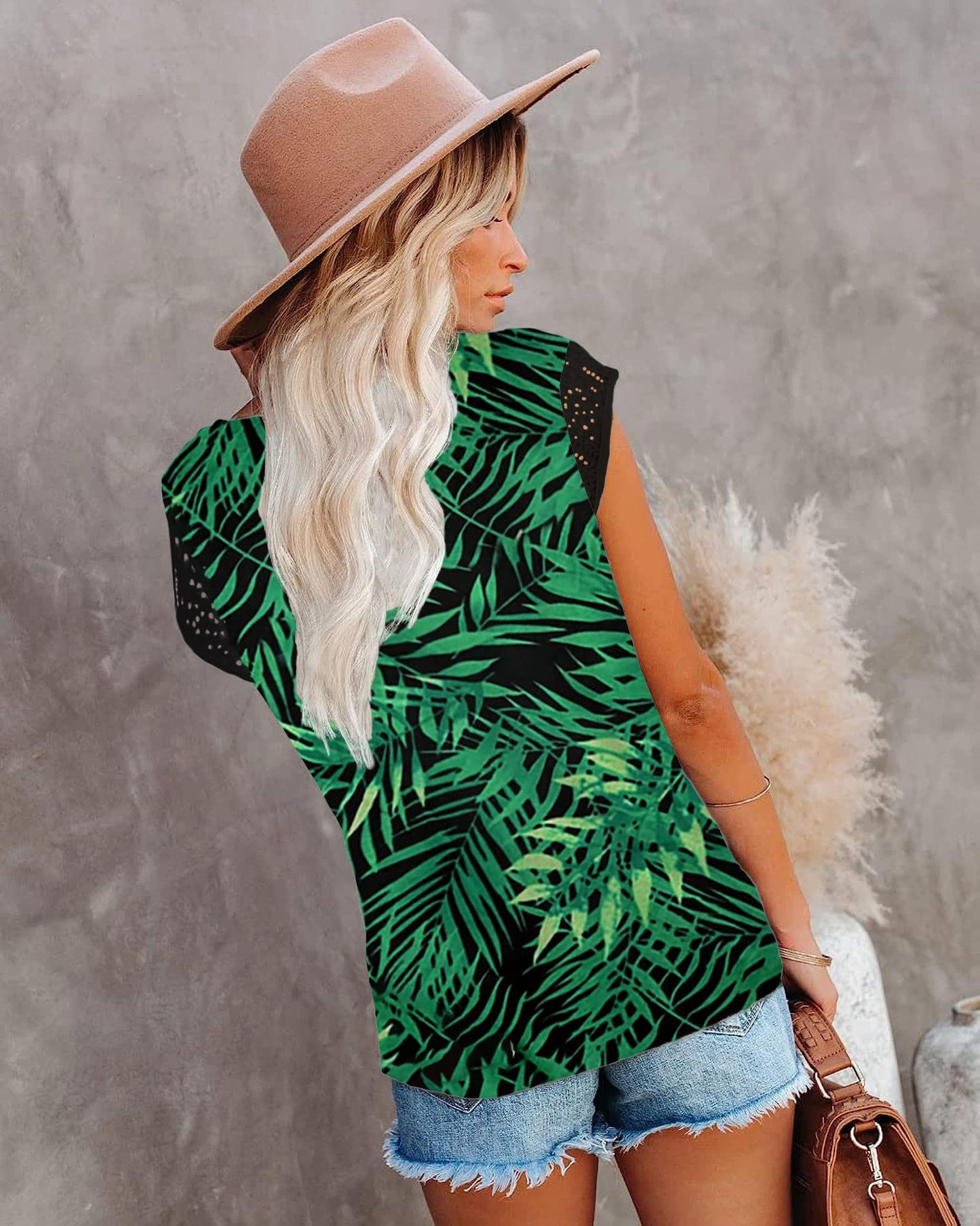 Womens Cap Sleeve Tops 2024 Trendy Floral Print Summer Tops Loose Fit Lace T Shirts Blouses