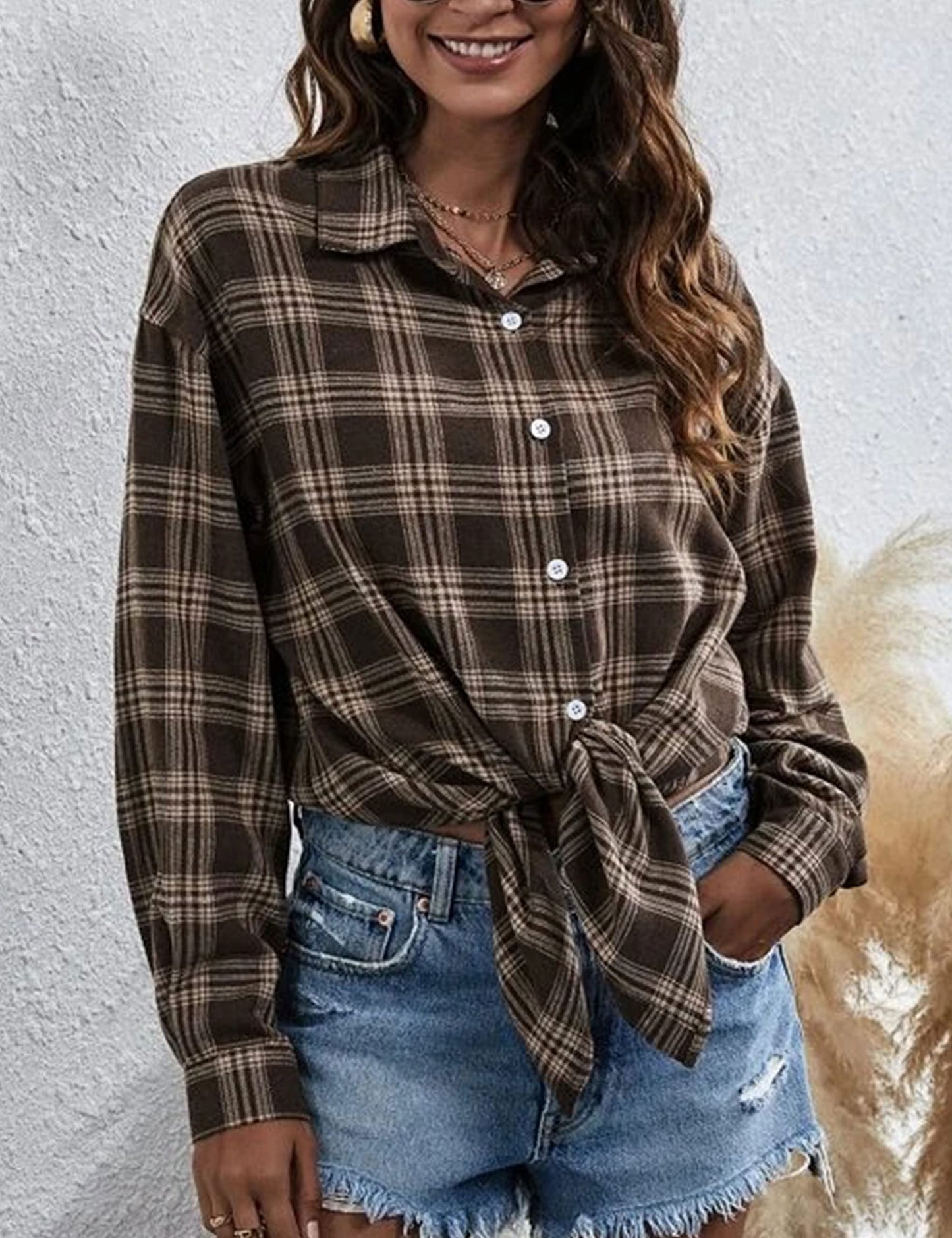 Plaid Flannel Shirts for Women Oversized Long Sleeve Button Down Buffalo Plaid Shirt Blouse Tops