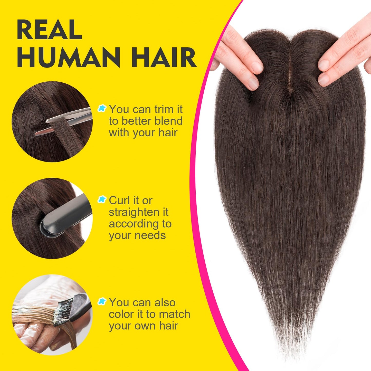 Human Hair Toppers for Women Real Human Hair No Bangs Toppers Hair Pieces for Women with Thinning Hair Upgraded Silk Base 10in. Clip In