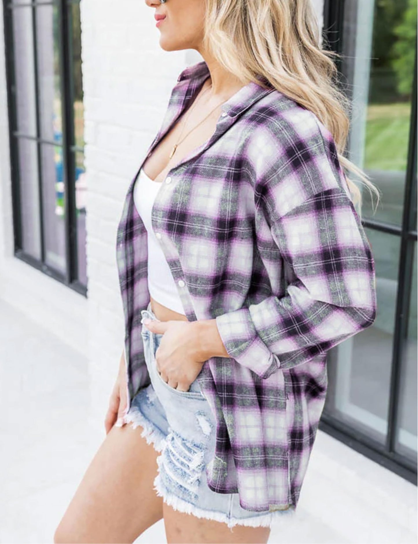 Plaid Flannel Shirts for Women Oversized Long Sleeve Button Down Buffalo Plaid Shirt Blouse Tops