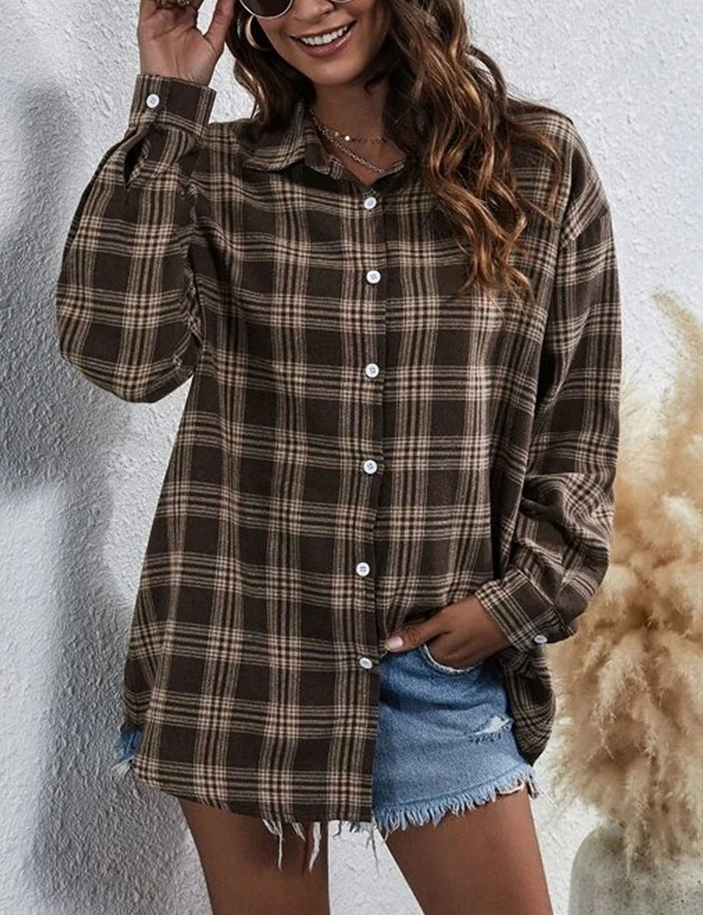 Plaid Flannel Shirts for Women Oversized Long Sleeve Button Down Buffalo Plaid Shirt Blouse Tops