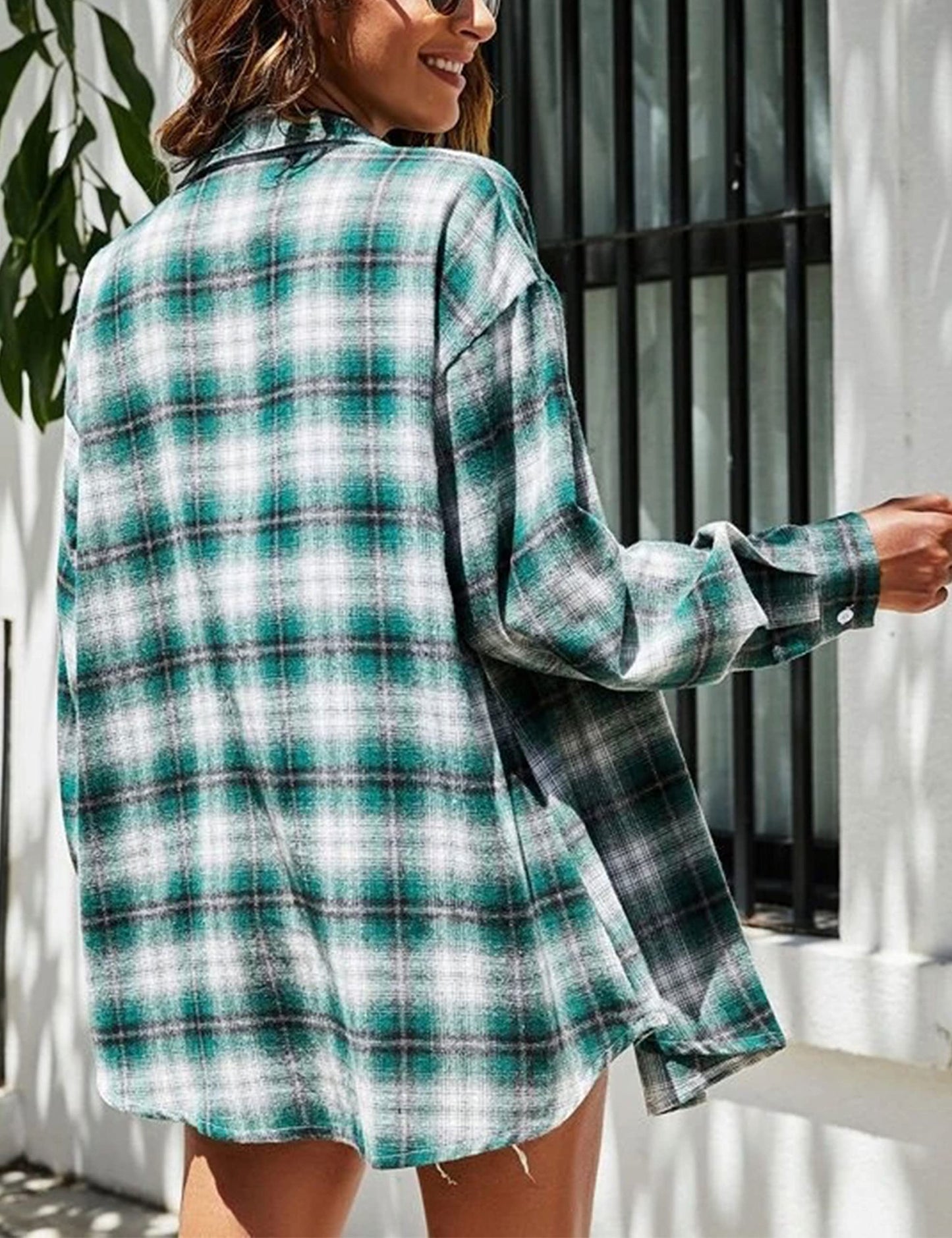 Plaid Flannel Shirts for Women Oversized Long Sleeve Button Down Buffalo Plaid Shirt Blouse Tops