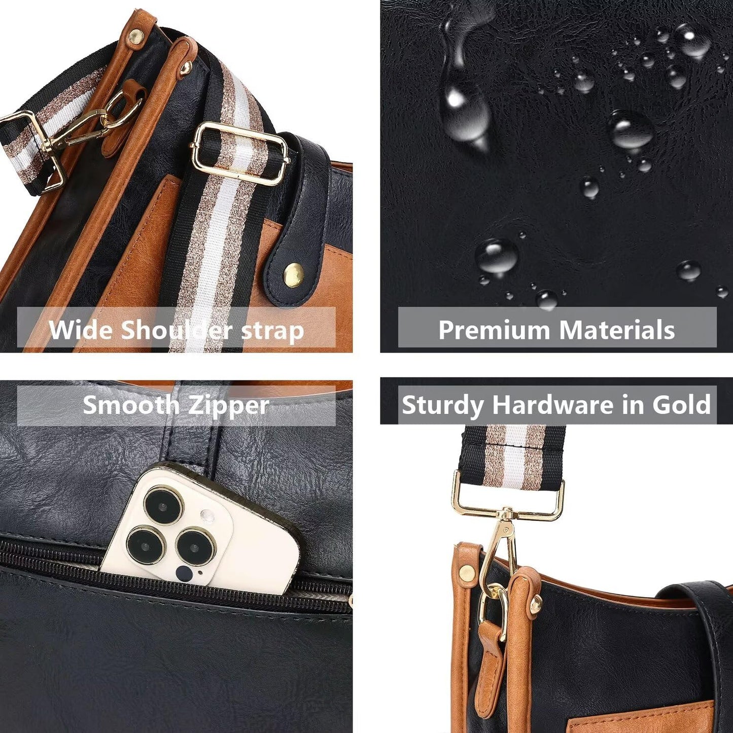Vegan Leather Crossbody Bags for Women, Crossbody Purse with Guitar Strap Zipped Pockets Handbag