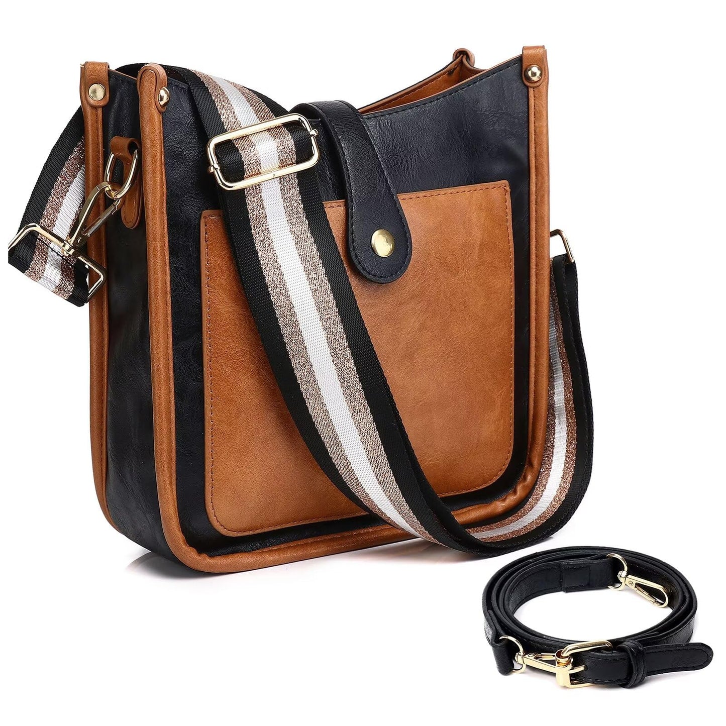 Vegan Leather Crossbody Bags for Women, Crossbody Purse with Guitar Strap Zipped Pockets Handbag