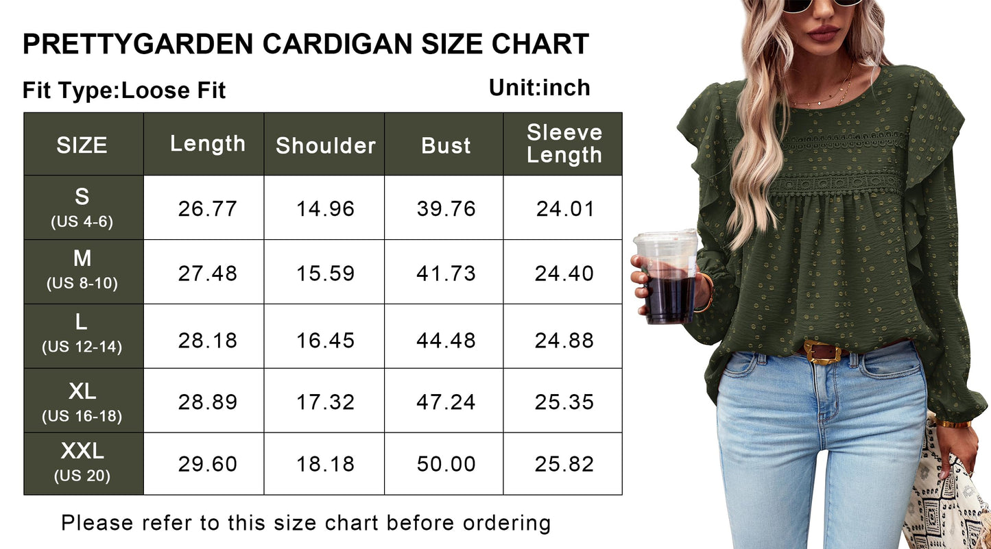 Women's Long Sleeve Blouses Ruffle Swiss Dot Crochet Loose Fit