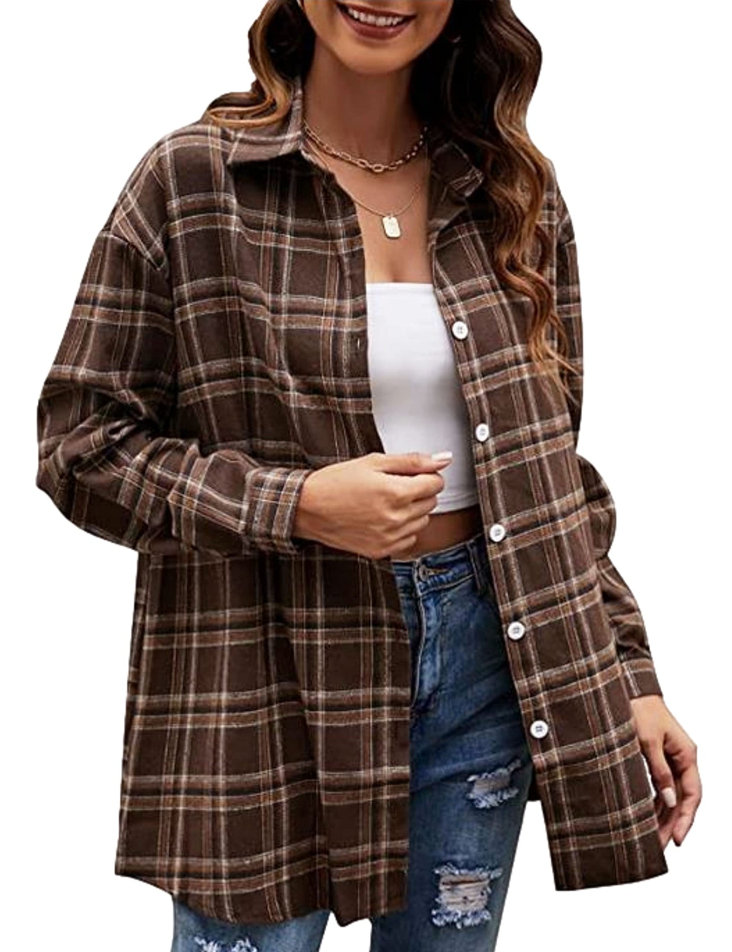 Plaid Flannel Shirts for Women Oversized Long Sleeve Button Down Buffalo Plaid Shirt Blouse Tops