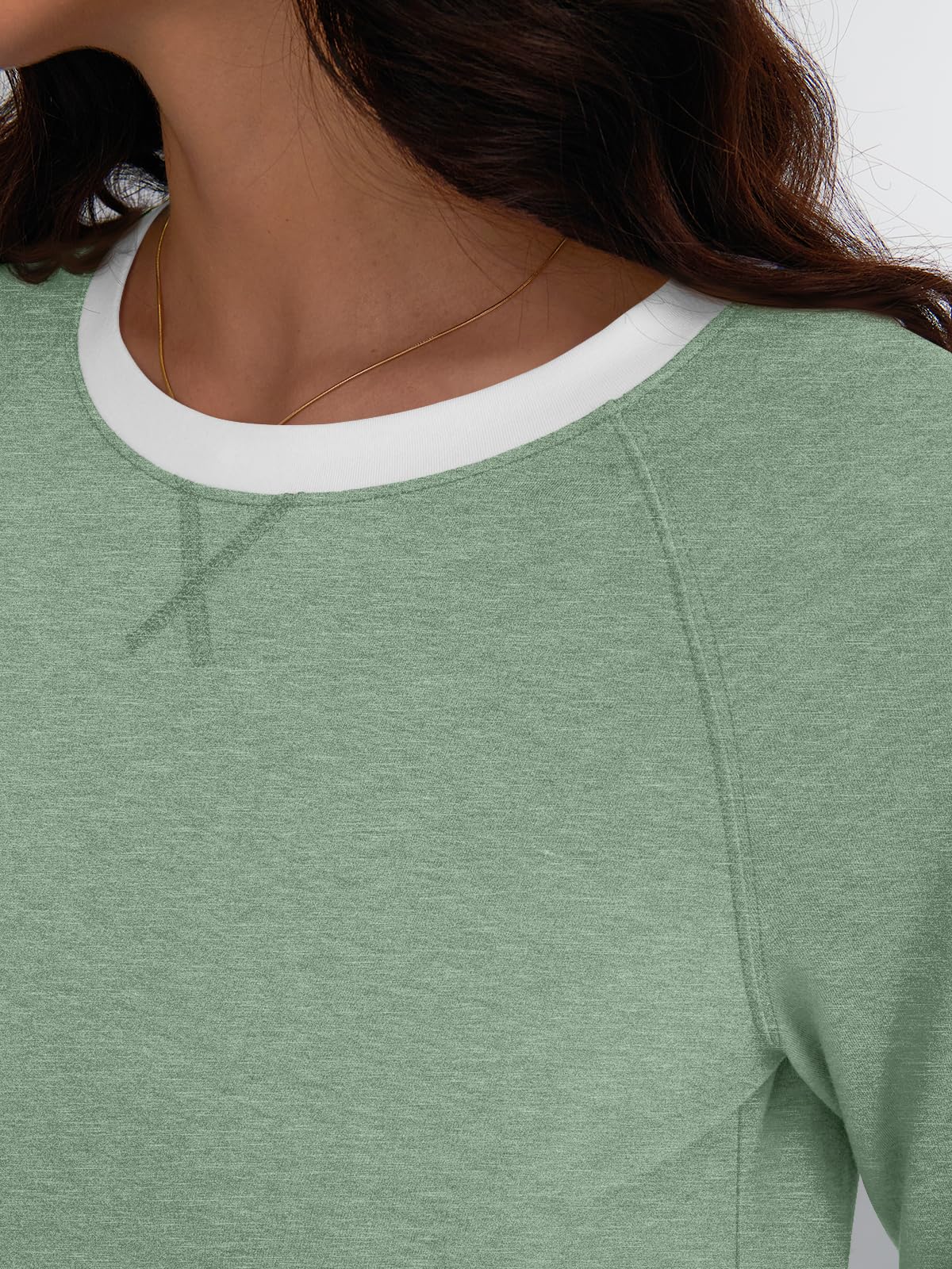 Womens Long Sleeve Shirts Color Block Casual Crewneck Tops Tshirt