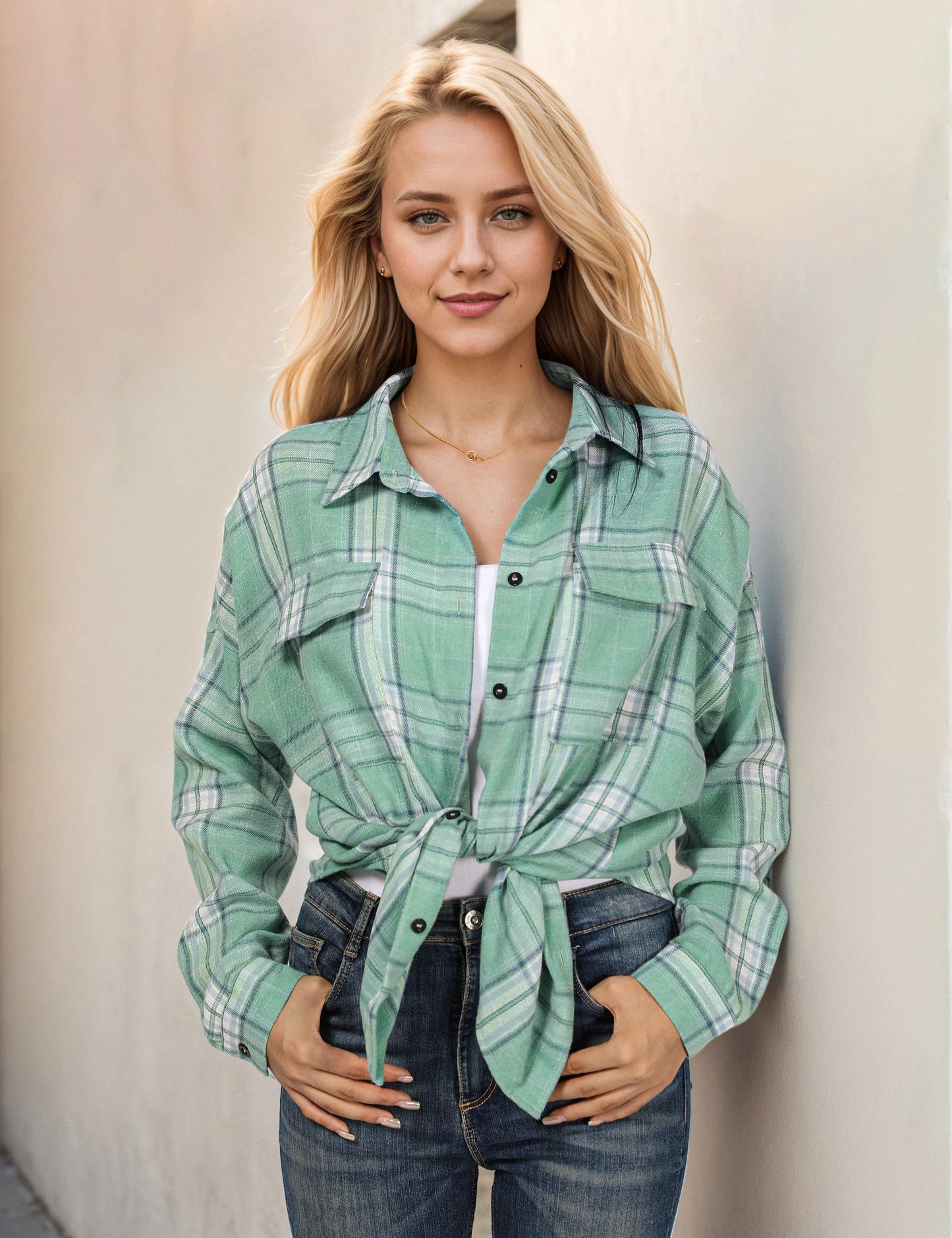 Women's Button Down Flannel Shirts Plaid Shacket Long Sleeve Collared Business Casual Tops Work Blouses