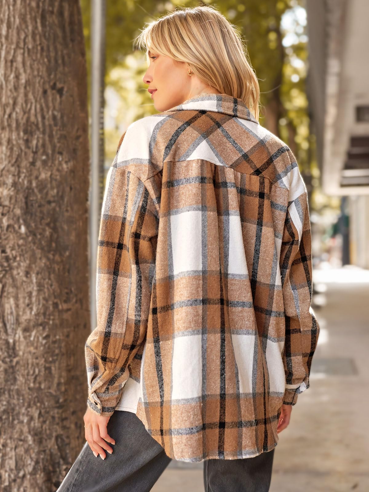 Womens Fall Outfits Fashion Clothes Shackets Flannel Plaid Button Down Long Sleeve Shirts Jackets 2024