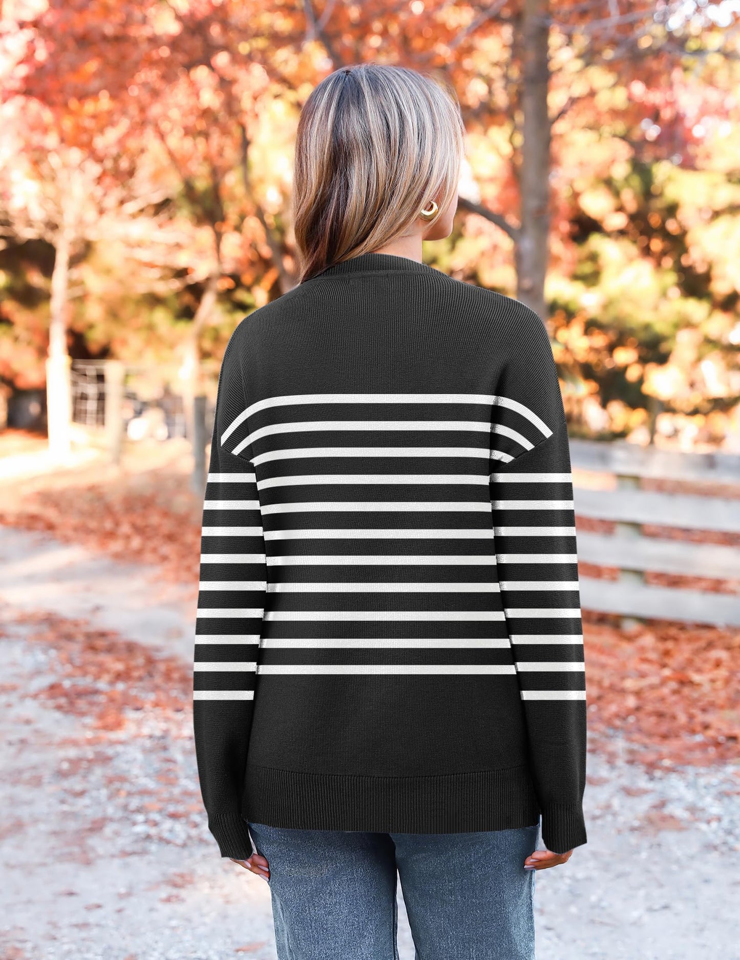 Womens Crewneck Pullover Sweater Long Sleeve Knit Side Slit